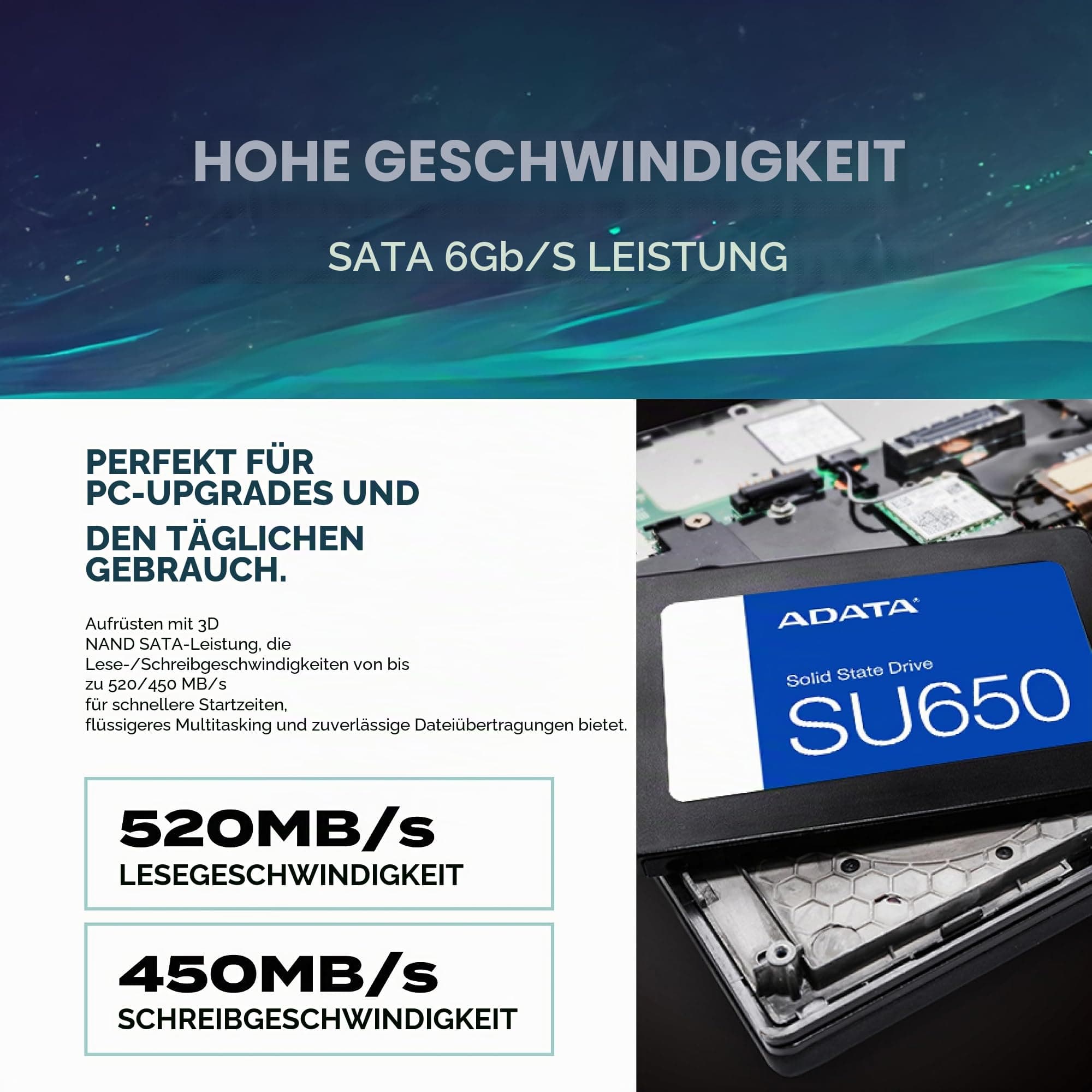 SSD ADATA SU650 2,5 512 GB, ASU650SS-512GT-R, Schwarz Bild 5