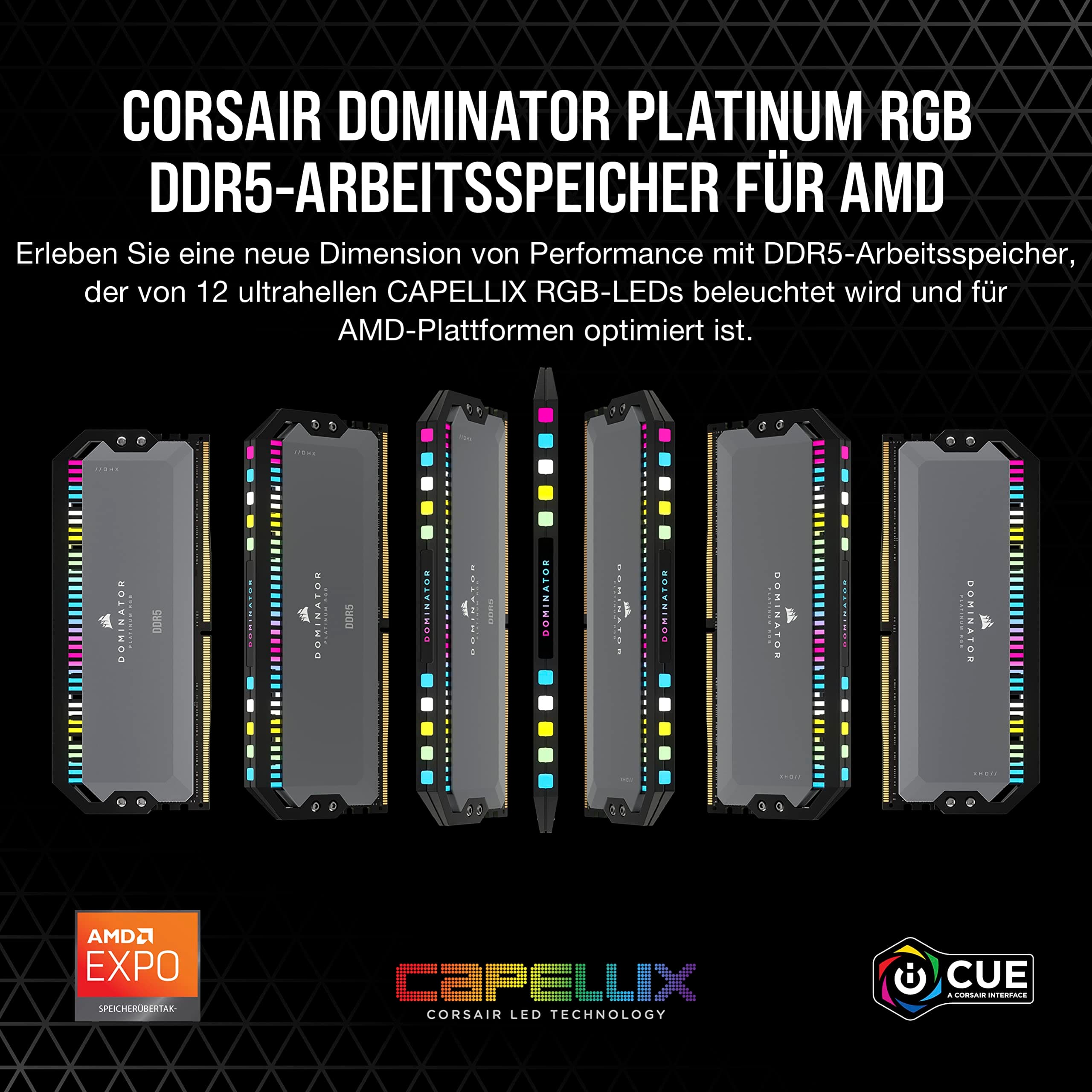 CORSAIR Dominator Platinum RGB DDR5 64GB (2x32GB) DDR5 Bis zu 6000MHz CL30 AMD Expo Intel XMP iCUE Kompatibler Computerspeicher - Grau (CMT64GX5M2B6000Z30) Bild 3