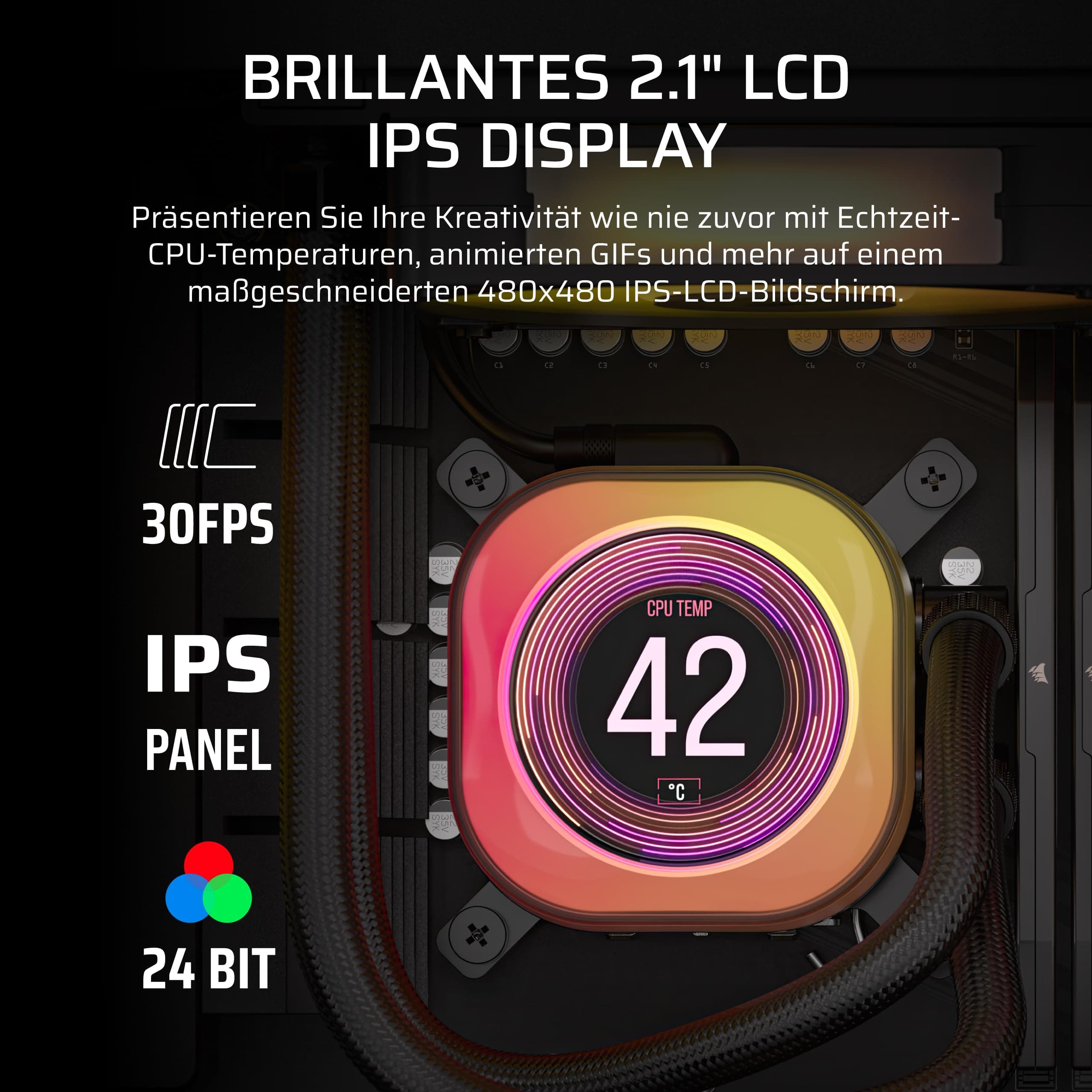 Corsair iCUE LINK Titan 240 RX LCD CPU-Flüssigkeitskühler – 240mm AIO – FlowDrive-Kühl-Engine – Intel LGA 1851/1700, AMD AM5/AM4 – 2X RX120 RGB-Lüfter – iCUE LINK-System-Hub Inbegriffen – Schwarz Bild 7