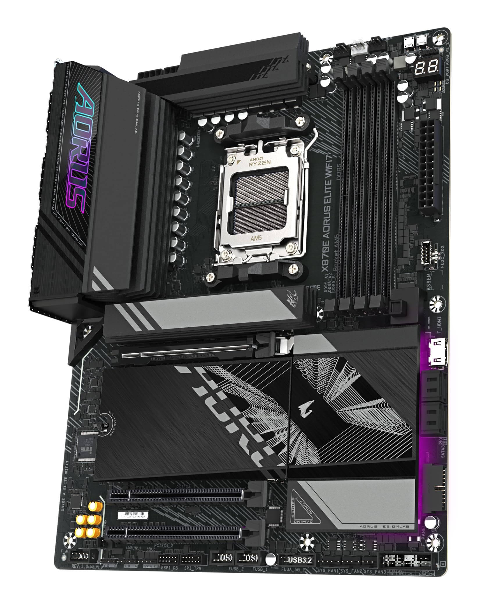 GIGABYTE X870E A Elite WIFI7-Mainboard - Unterstützt AMD Ryzen 9000 CPUs, 16+2+2 Phasen Digital-VRM, bis zu 8000MHz DDR5 (OC), 3xPCIe 5.0, Wi-Fi 7, 2.5GbE LAN, USB 4 Bild 8