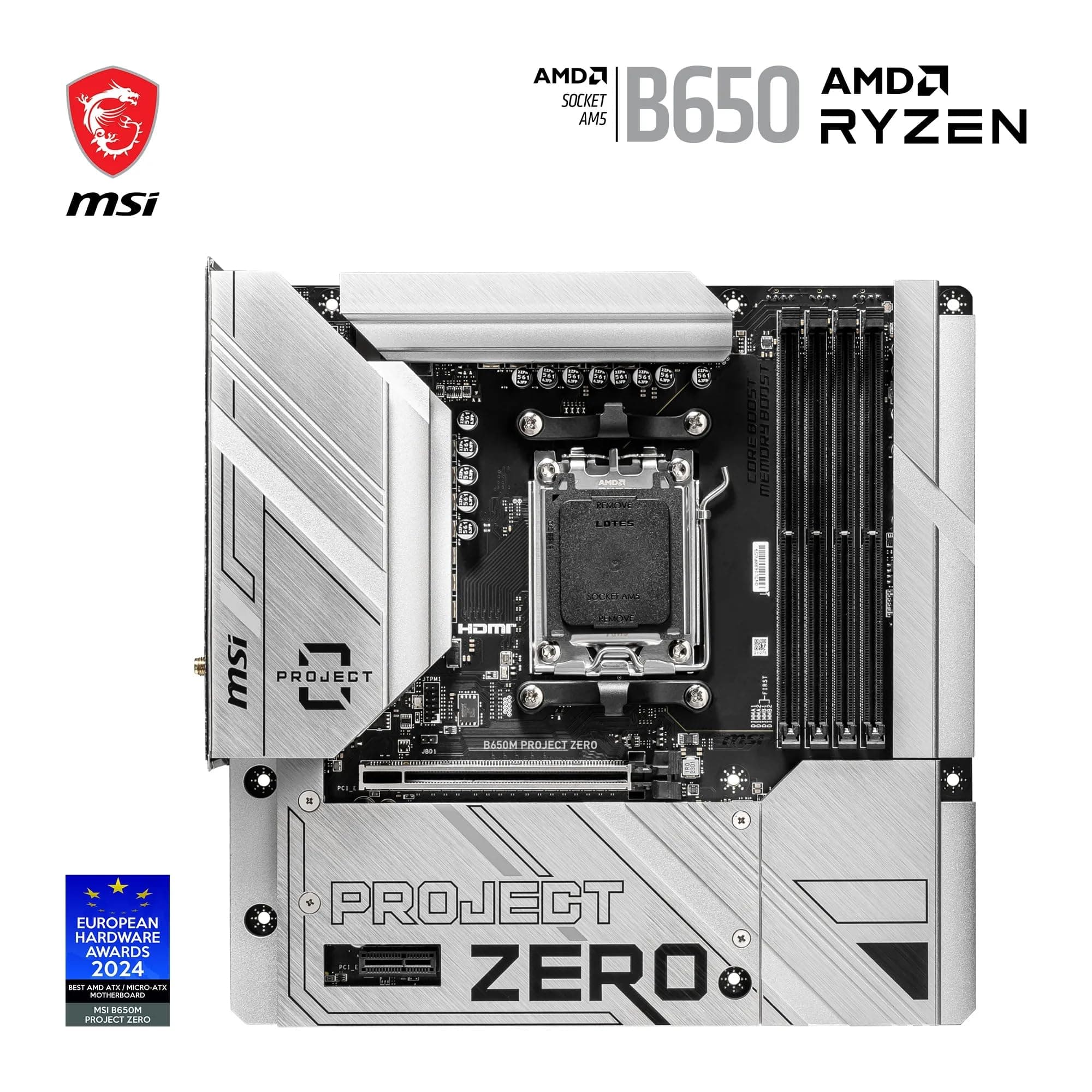 MSI B650M Project Zero Motherboard, Back-Connect Micro-ATX - Unterstützt Ryzen 9000, 8000 & 7000 Serie Prozessoren, AM5 - DDR5 Memory Boost 6400+MHz/OC, 1 x PCIe 4.0 x16, 2 x M.2 Gen4, Wi-Fi 6E Bild 3