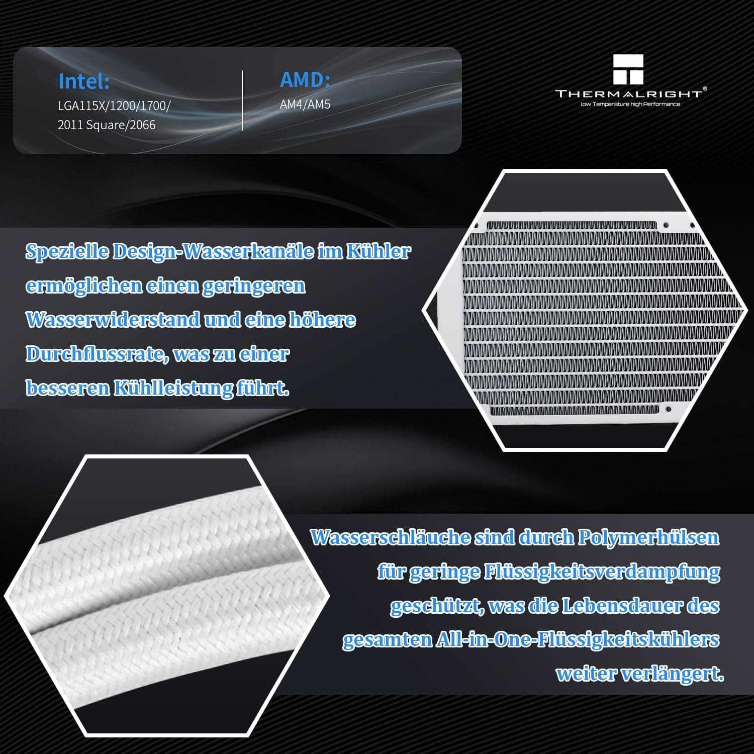 Thermalright AQUA ELITE 240 WHITE V3 Flüssig-CPU-Kühler, 240 Kühlreihen, 2 x 120mm PWM-Lüfter, S-FDB-Lager, für AMD/AM4/AM5, INTEL LGA1150/1151/1155/1156/1200/2011/1700, Desktop CPU-Kühler AIO AE240 WHITE ARGB V3 Bild 5