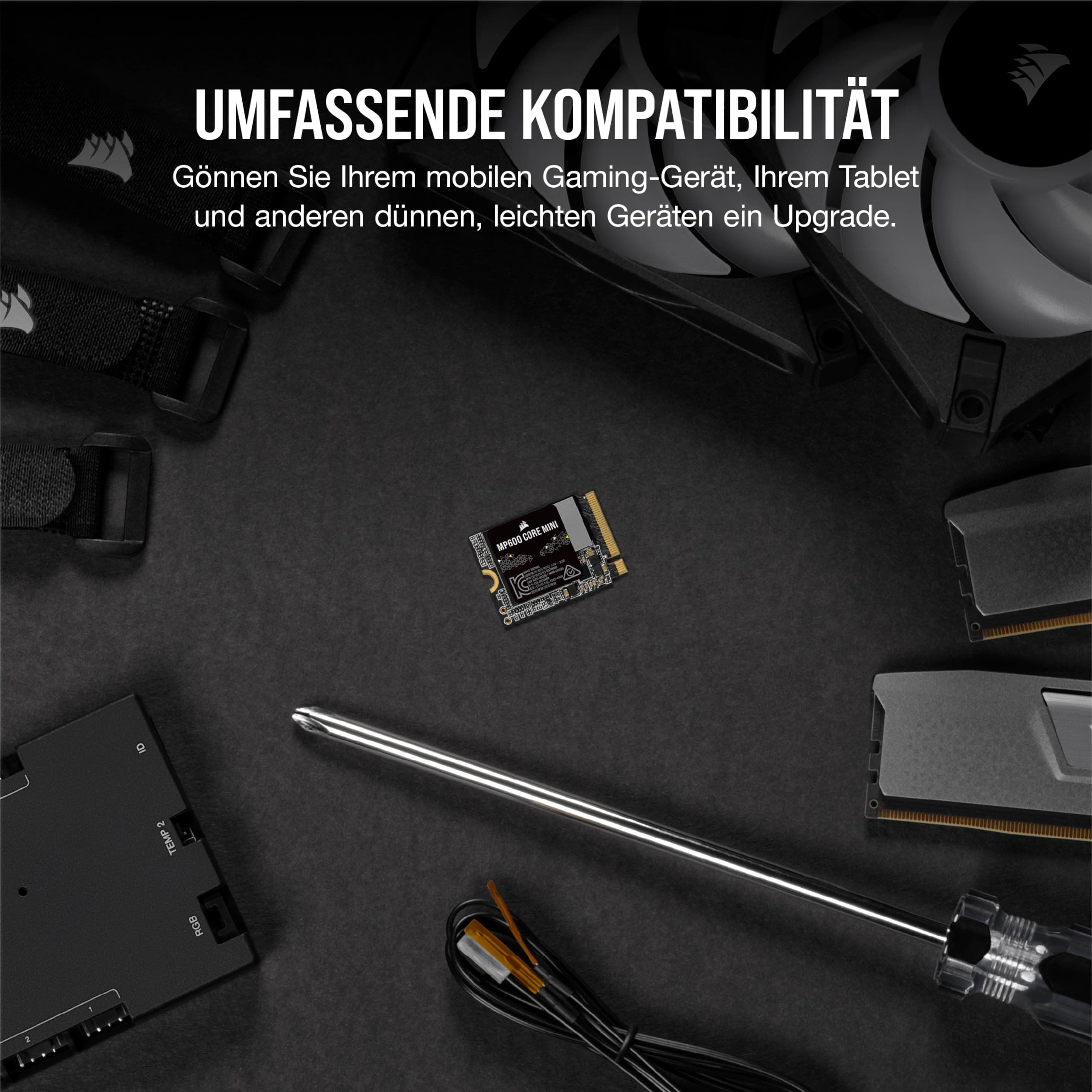 Corsair MP600 CORE Mini 2TB M.2 NVMe PCIe x4 Gen4 2 SSD - M.2 2230 - Bis zu 5.000 MB/s Sequentielles Lesen - High-Density QLC NAND - Für Steam Deck, ASUS ROG Ally, Microsoft Surface Pro - Schwarz 2 TB Bild 7