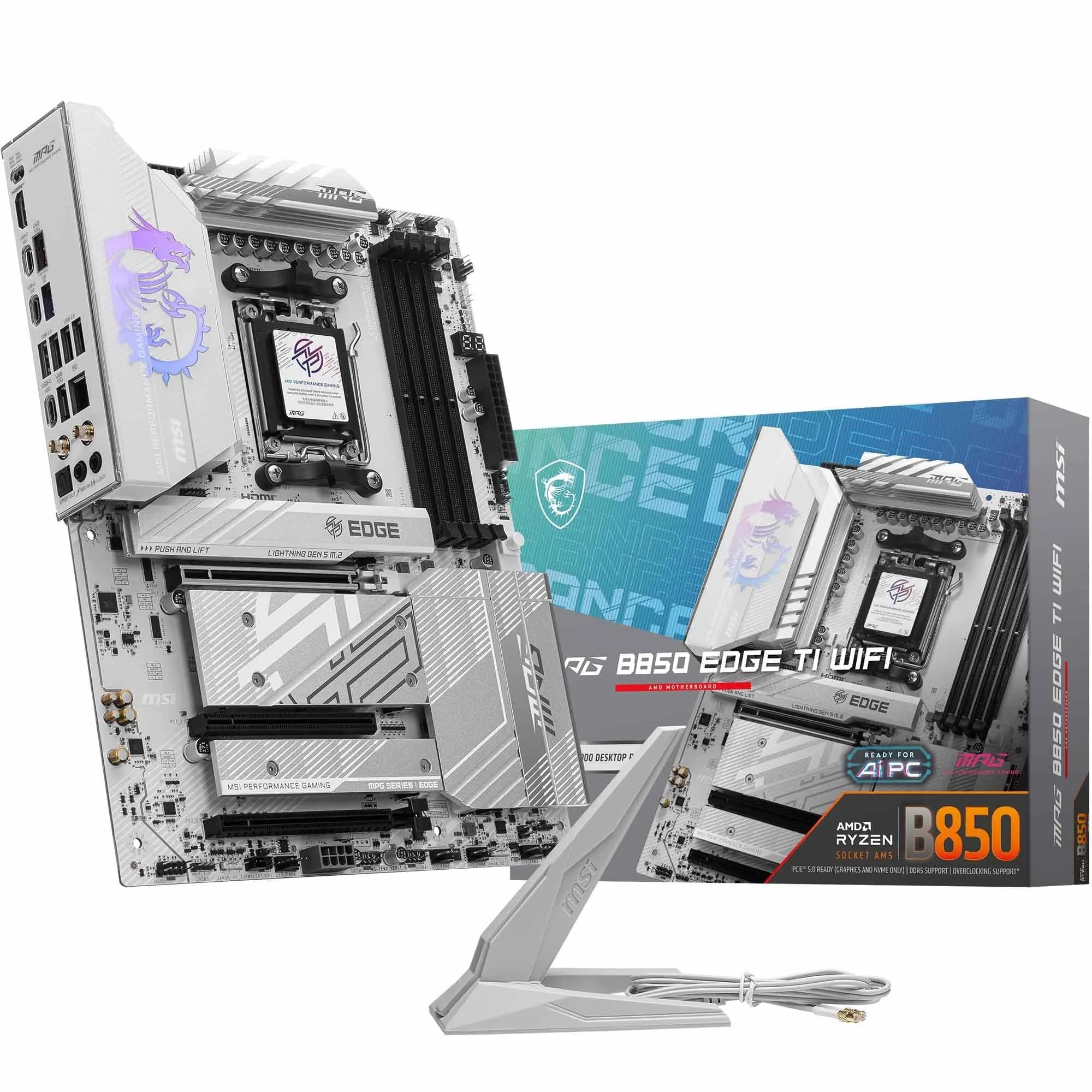MSI MPG B850 Edge TI WiFi Mainboard, ATX - Unterstützt AMD Ryzen 9000/8000 / 7000 Prozessoren, AM5-80A SPS VRM, DDR5 Memory Boost (8400+MT/s OC), PCIe 5.0 x16, M.2 Gen5, Wi-Fi 7, 5G LAN Bild 2