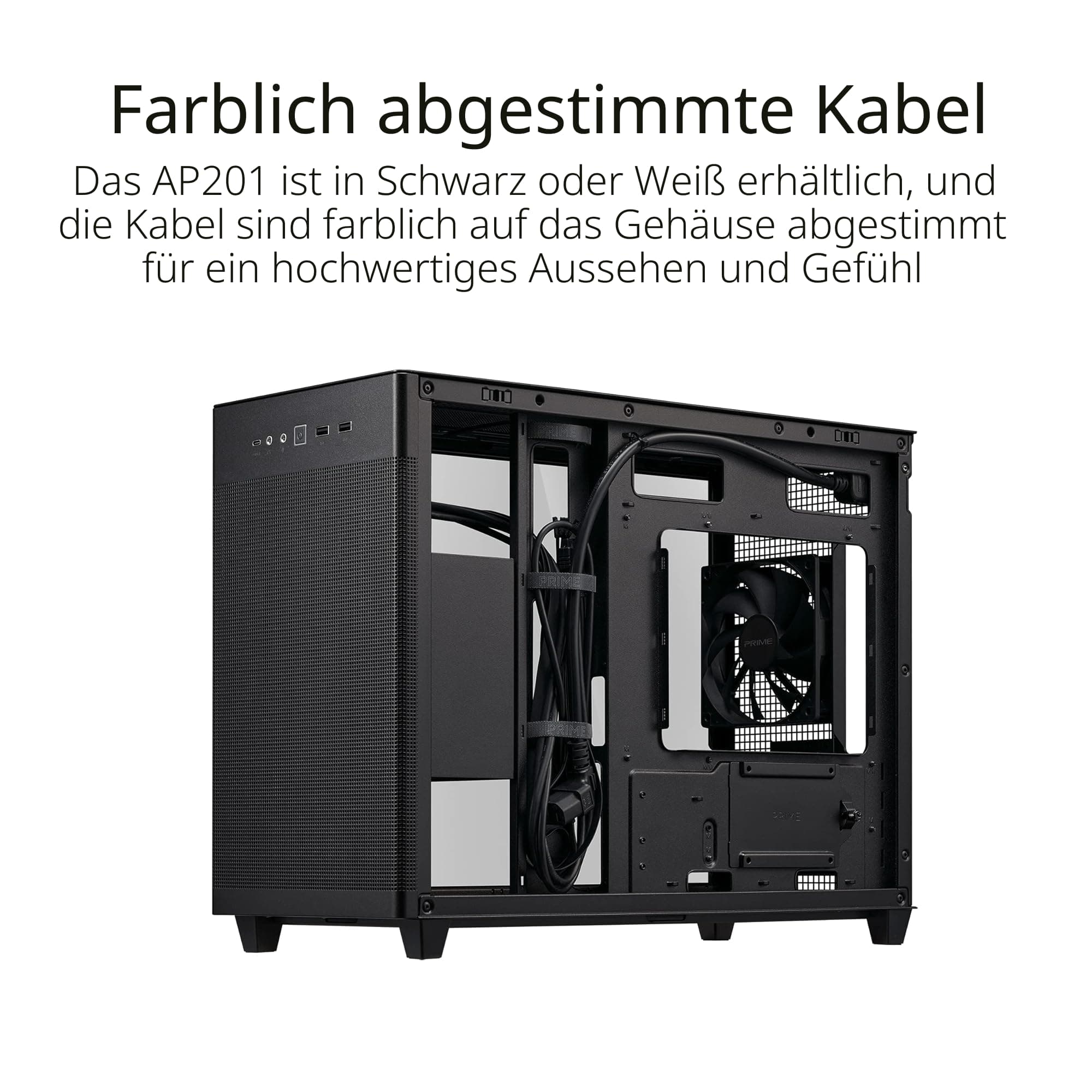 ASUS Prime AP201 MicroATX Gehäuse schwarz (33 Liter, unterstützt 280- & 360-mm-Kühler, Grafikkarten bis 338 mm Länge und Standard-ATX-Netzteile) Bild 5