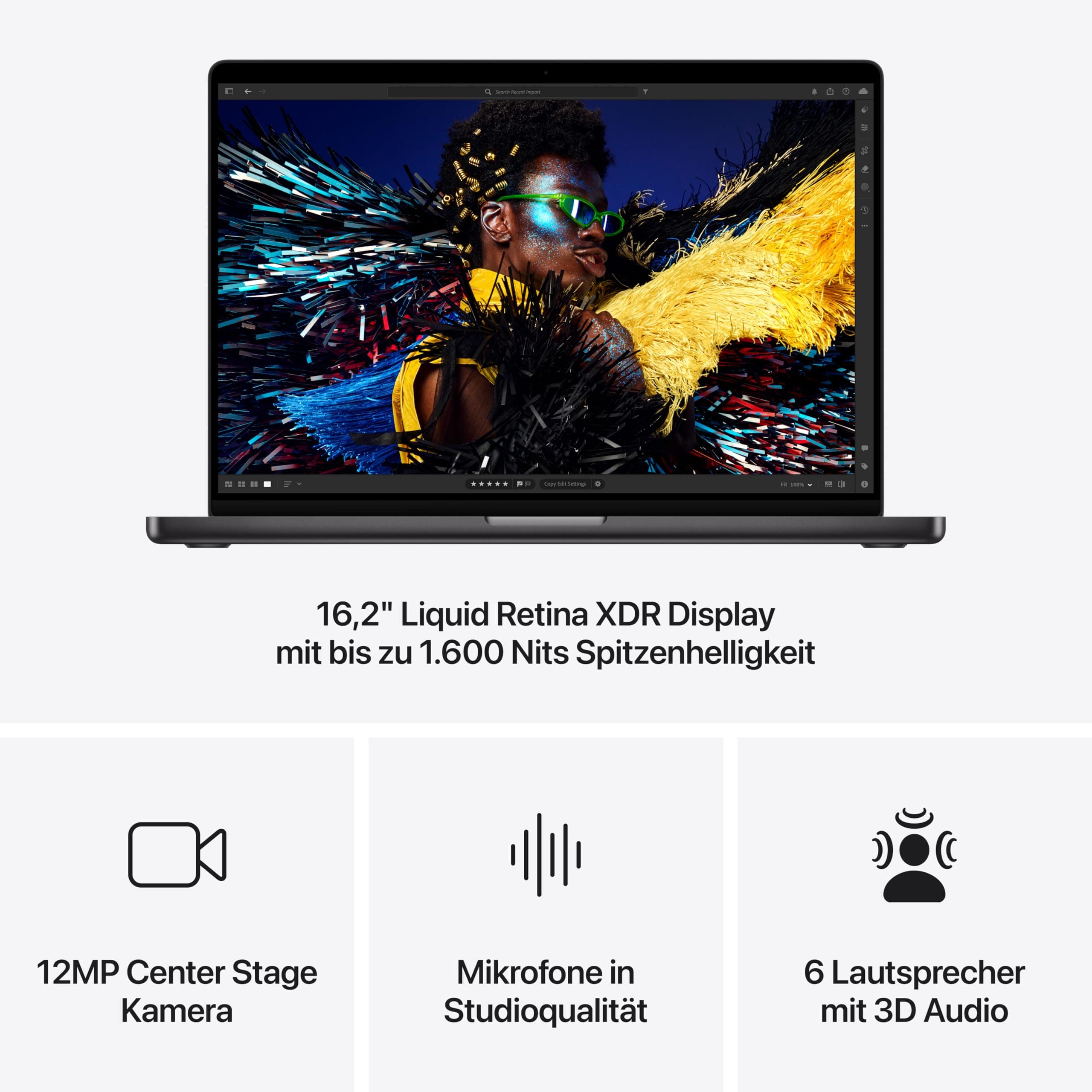 Apple 2024 MacBook Pro Laptop mit M4 Pro Chip mit 14-Core CPU und 20-Core GPU: 16,2" Liquid Retina XDR Display, 24 GB gemeinsamer Arbeitsspeicher, 512 GB SSD Speicher; Space Schwarz Space Schwarz 24 GB Gemeinsamer Arbeitsspeicher 512 GB SSD M4 Pro Chip Bild 5