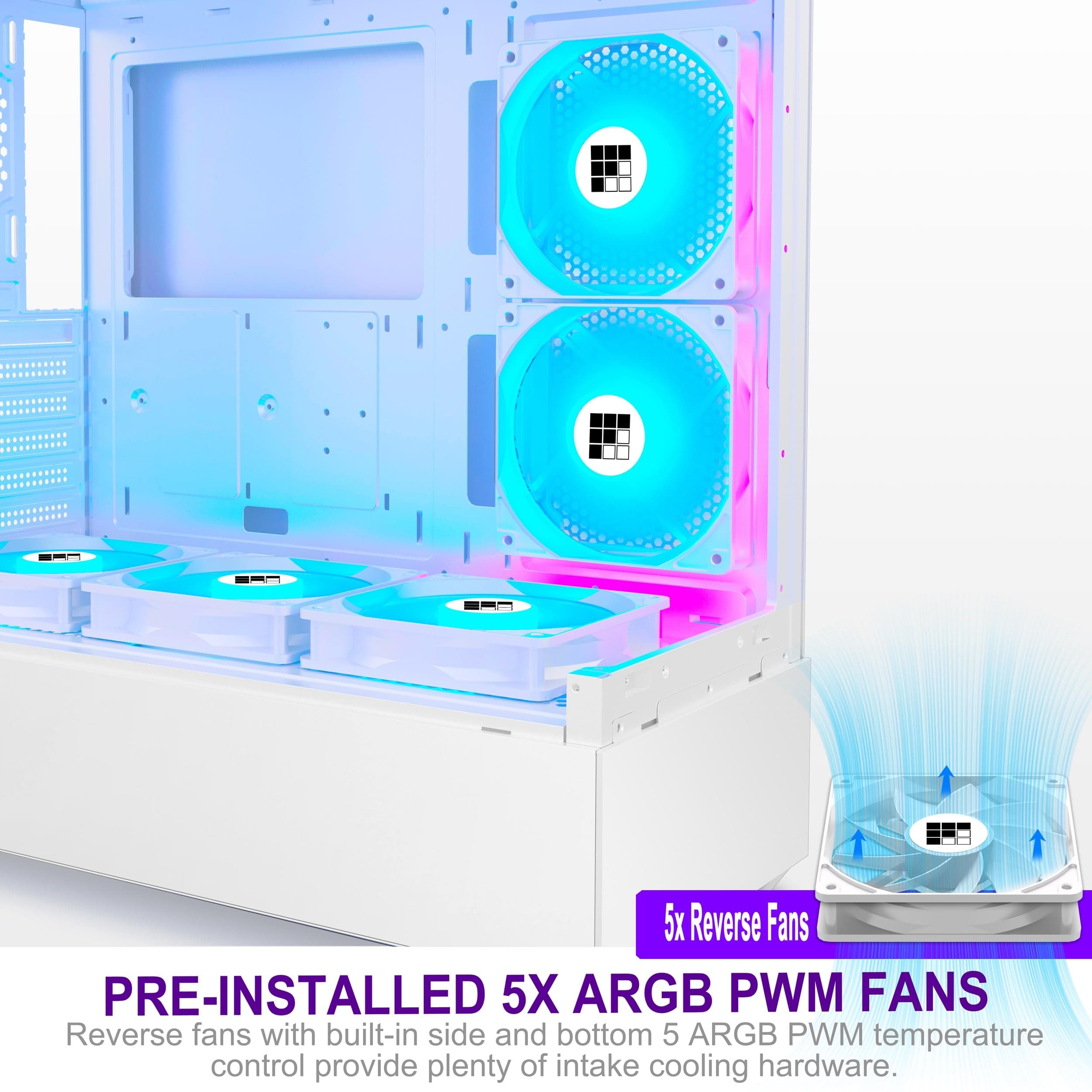 FOIFKIN F1 PC Gehäuse ATX- Pre-Install 6 PWM ARGB Lüfter, Mid-Tower Computer Gehäuse, Gaming PC- Gehäuse,270° Panorama Tempered Glass,mit Type-C, ATX Gehäuse (Weiß, F1) Weiß F01 Bild 7