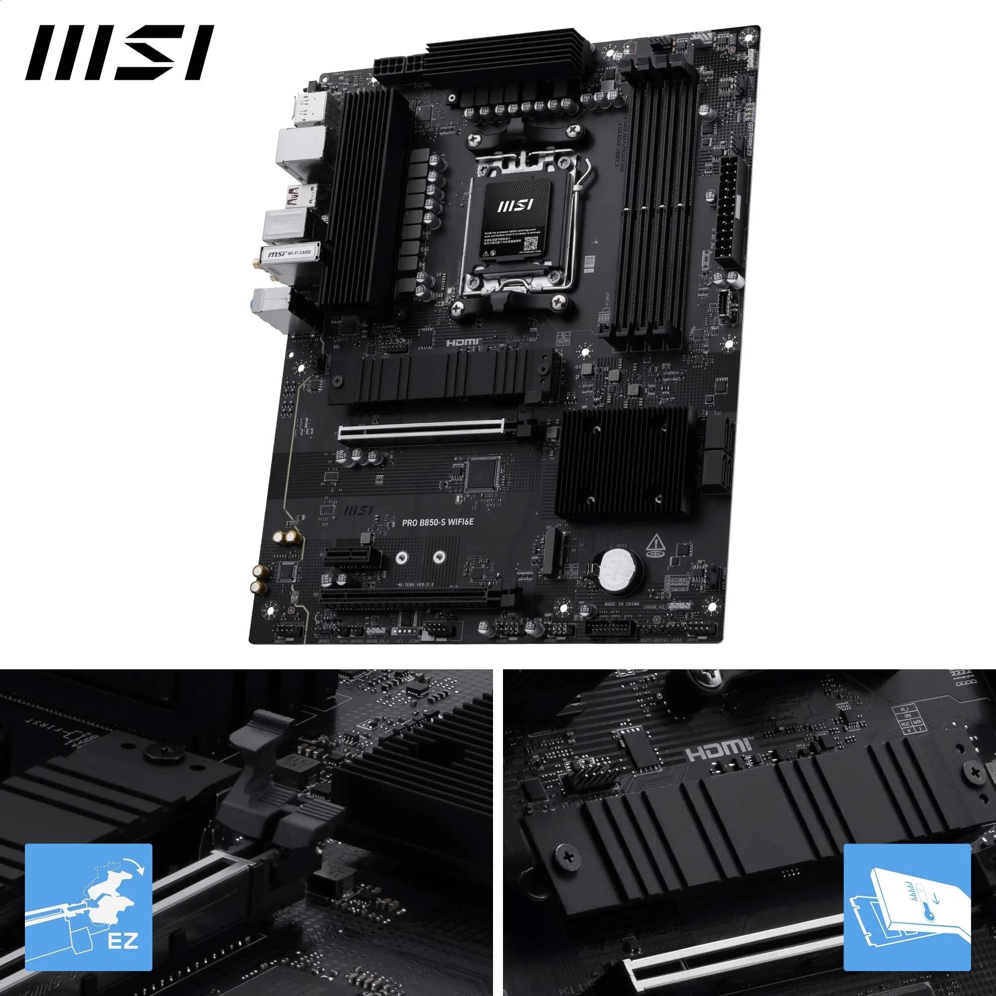 MSI PRO B850-S WIFI6E Mainboard, ATX – Unterstützt AMD Ryzen 9000/8000/7000 Prozessoren, AM5 – DDR5 Arbeitsspeicher-Boost (8200+ MT/s OC), PCIe 4.0 x16, M.2 Gen5, Wi-Fi 6E, 2,5G LAN Bild 5
