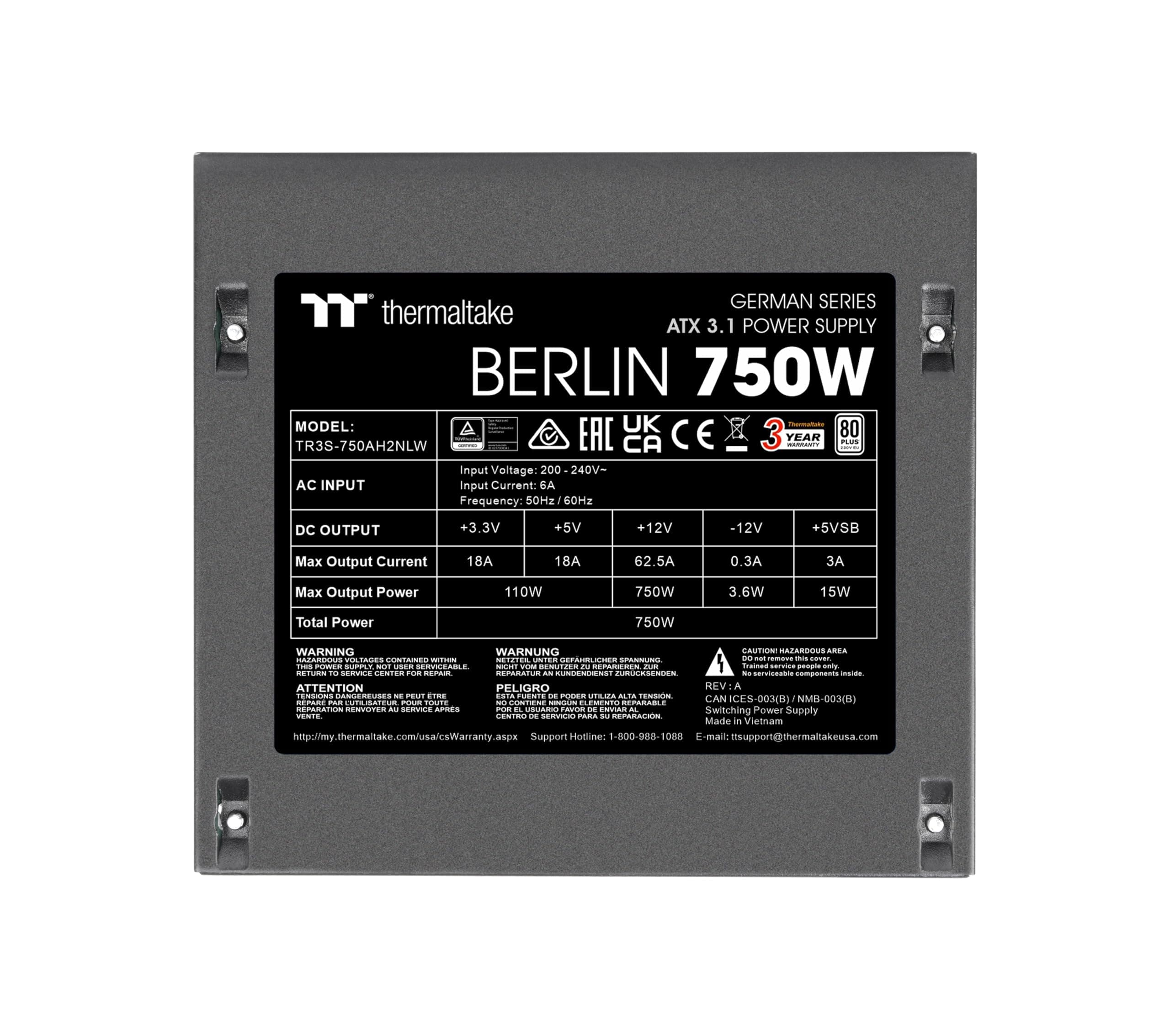 Thermaltake Berlin 750W Netzteil | ATX 3.1 | 12V-2 * 6 Pin | 80Plus Weiß Zertifiziert | geräuscharmer Betrieb | German Series (2025) Bild 3