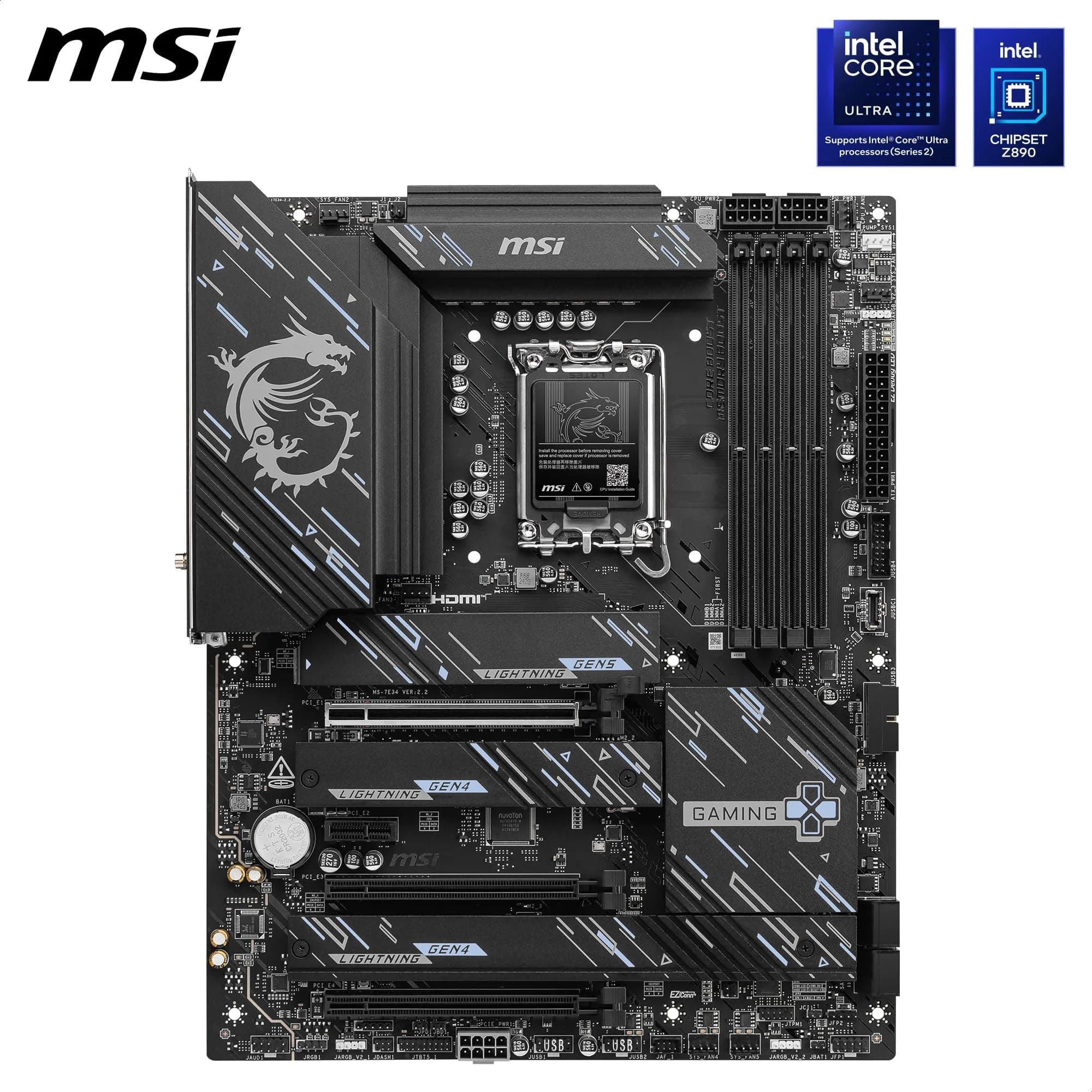 Z890 GAMING PLUS WIFI6E-Mainboard, ATX – unterstützt Intel Core Ultra-Prozessoren (Series 2), LGA 1851 – DDR5-Memory Boost (bis zu 9200+ MT/s im Overclocking), 1 x PCIe 5.0 x16, 1 x M.2 Gen5, Intel Ki Bild 3
