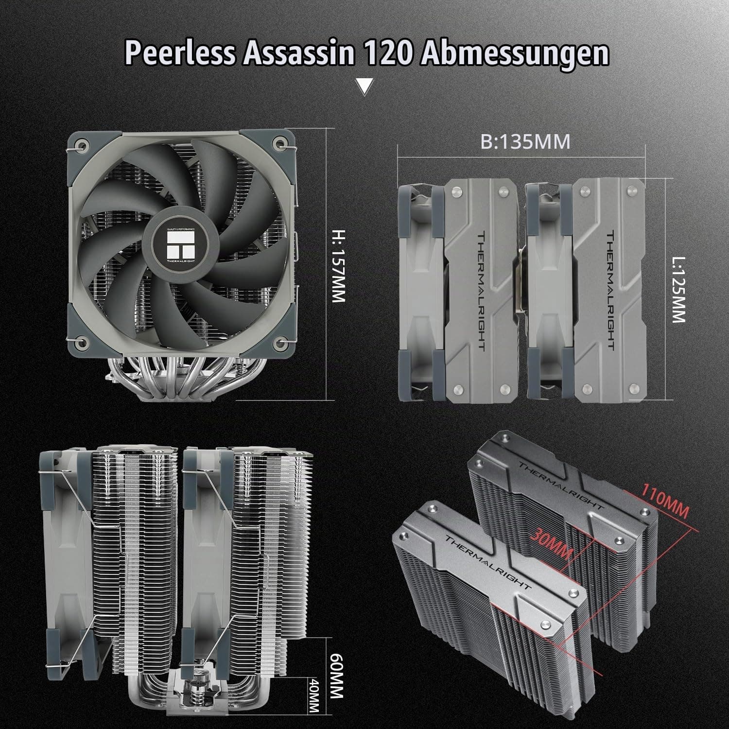 Thermalright Peerless Assassin 120 CPU-Luftkühler, 6 Heatpipes CPU-Kühler, zwei 120mm TL-C12-PWM-Lüfter, Aluminium-Kühlkörperabdeckung, AGHP, für AMD AM4/ AM5/Intel LGA18511700/1150/1151/1200/2011 PA120 Bild 5