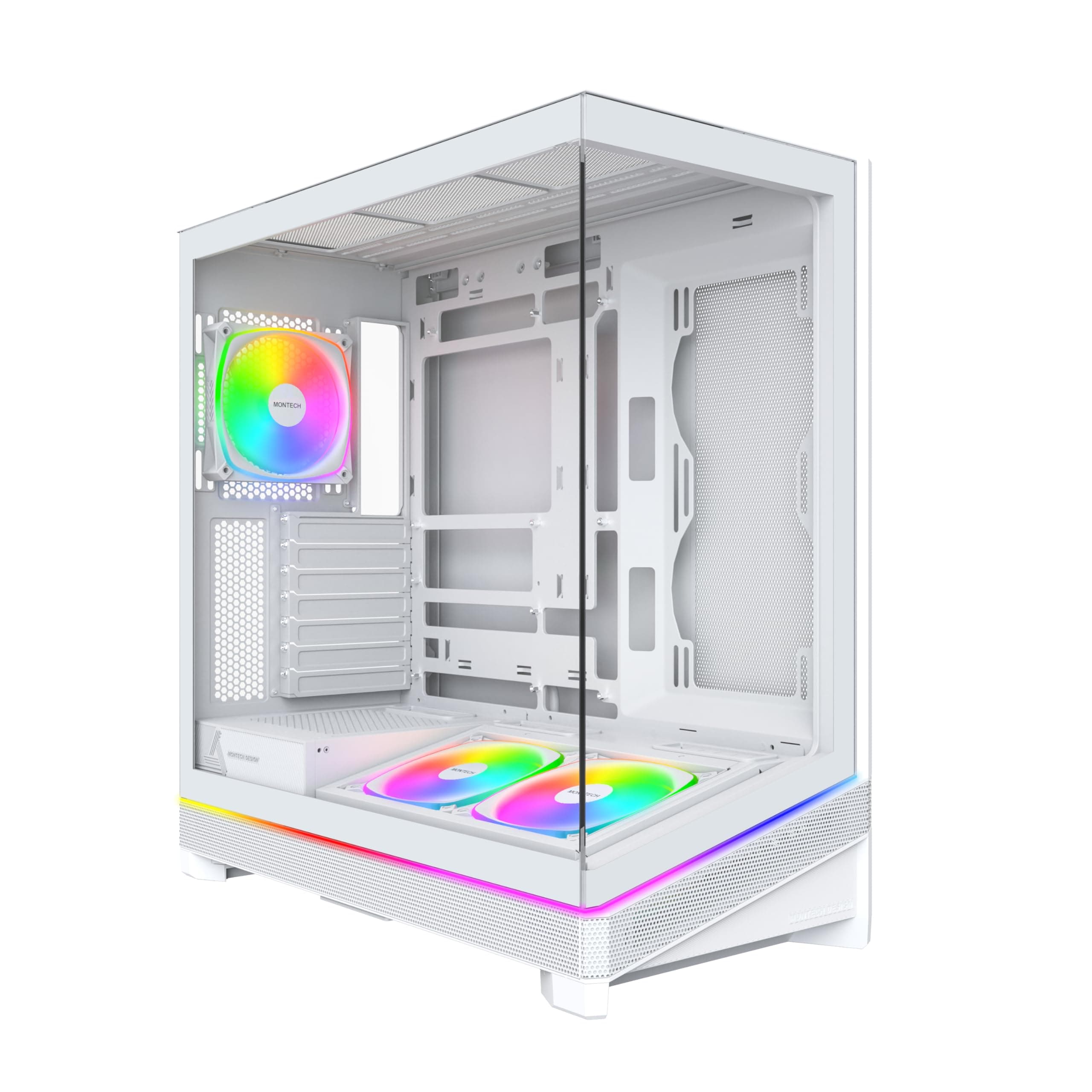 MONTECH Sky 3 ATX PC-Gehäuse, Panorama-Glas, Verstellbarer Luftstrom, personalisiertes Design, 360 mm Heizkörperunterstützung, 3 x 120 mm ARGB-PWM-Lüfter vorinstalliert, kompakte Bauweise für GPU der Bild 2