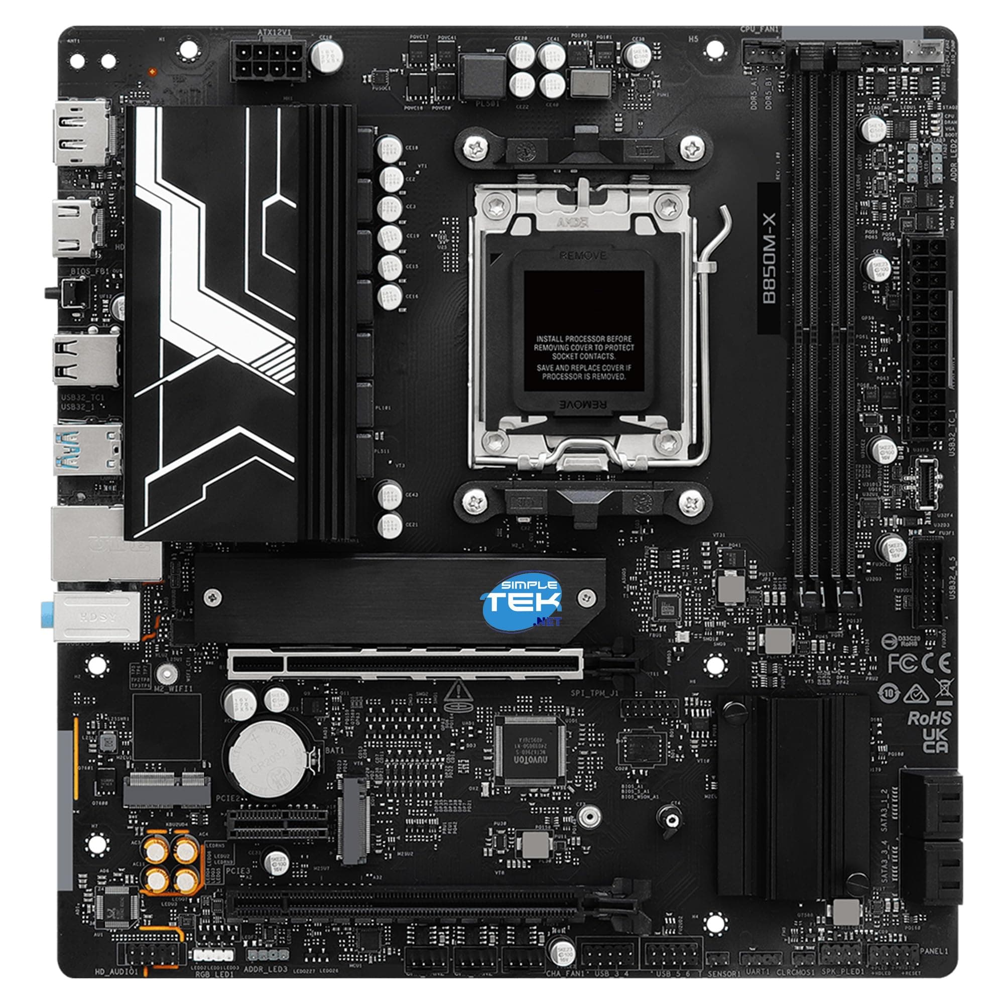 SIMPLETEK - Motherboard Micro ATX Socket AM5 Chipsatz B850 Unterstützung DDR5, 1x HDMI, 1x DIsplayPort, 1x USB-C, 2x M.2, LAN 2.5G und PCIe 5.0 Bild 3
