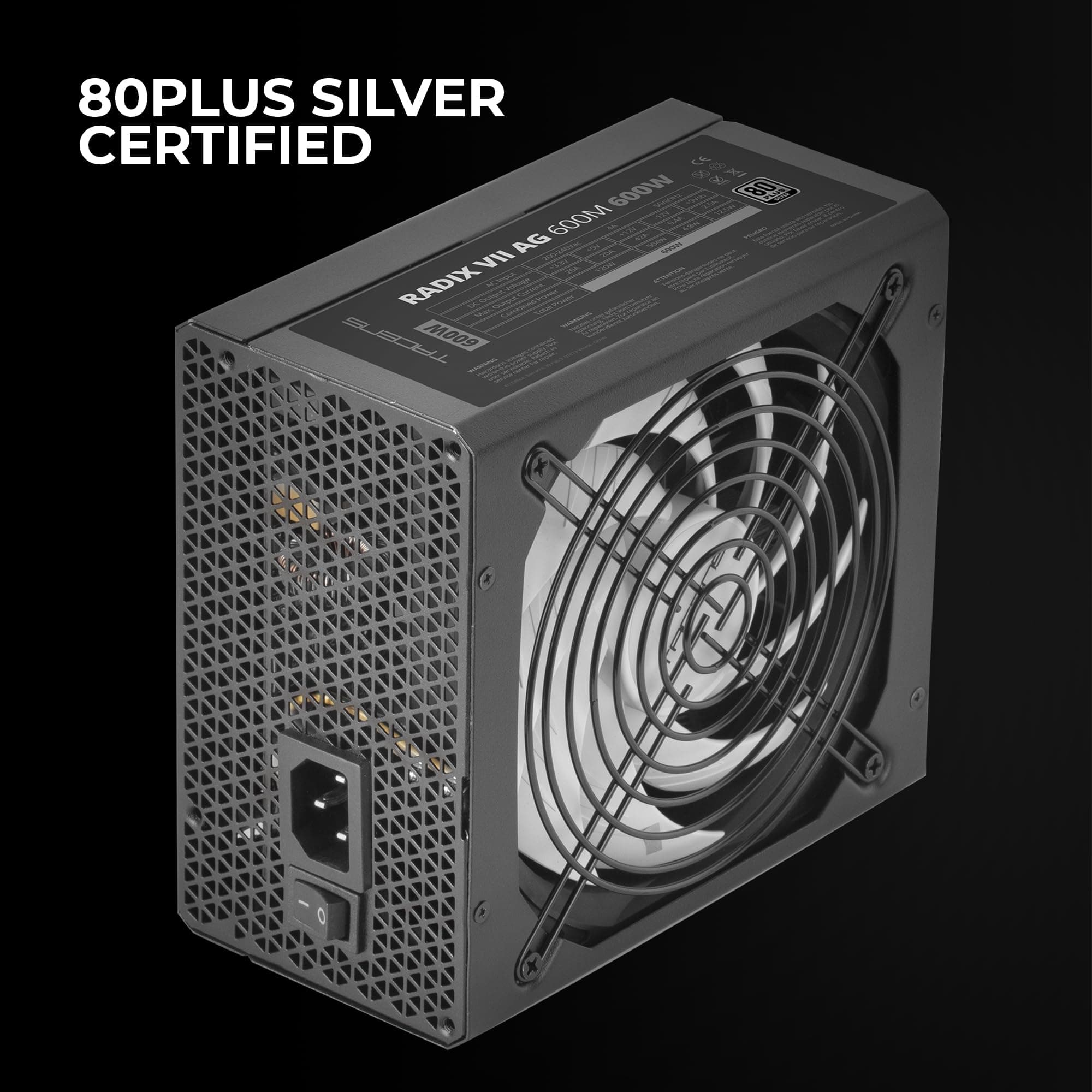 Tacens Radix VII AG 600, Vollmodulares 600W ATX-Netzteil, 10 Jahre Garantie, 80Plus Silver, +87% Wirkungsgrad, 140mm FDB-Lüfter mit AI-RPM Technologie, Japanische-Kondensatoren 105º, Schwarz Bild 5