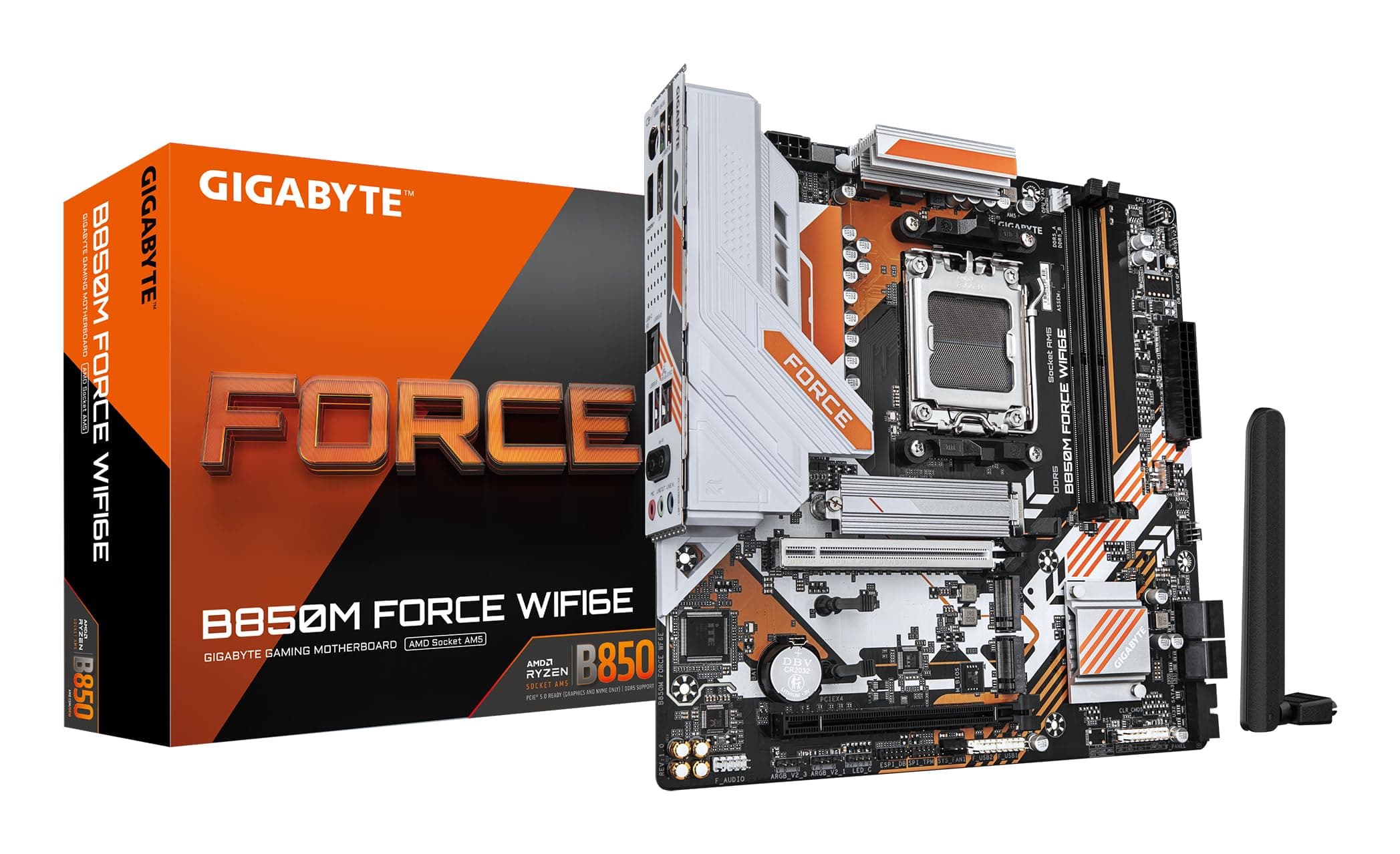 GIGABYTE B850M Force WIFI6E Mainboard – Unterstützt AMD Ryzen 9000 Serie Prozessoren, 8+2+2 Phasen Digital-VRM, bis zu 9600 MHz DDR5 (OC), 1 x PCIe 5.0 M.2 + 2 x PCIe 4.0 M.2, Wi-Fi 6E, 2.5 GbE LAN Bild 2