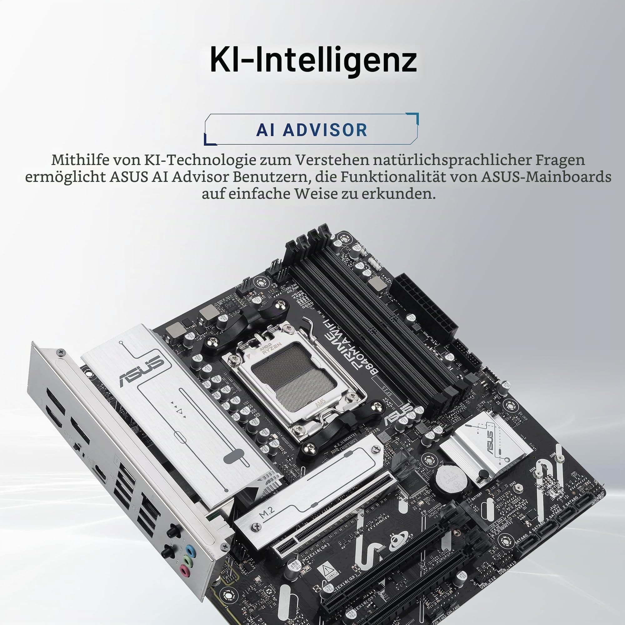 ASUS Prime B840M-A WiFi Mainboard Sockel AMD AM5 (AMD B840, mATX, DDR5 Speicher, 3X M.2, PCIe 4.0, WiFi 6E, Aura Sync) Bild 3