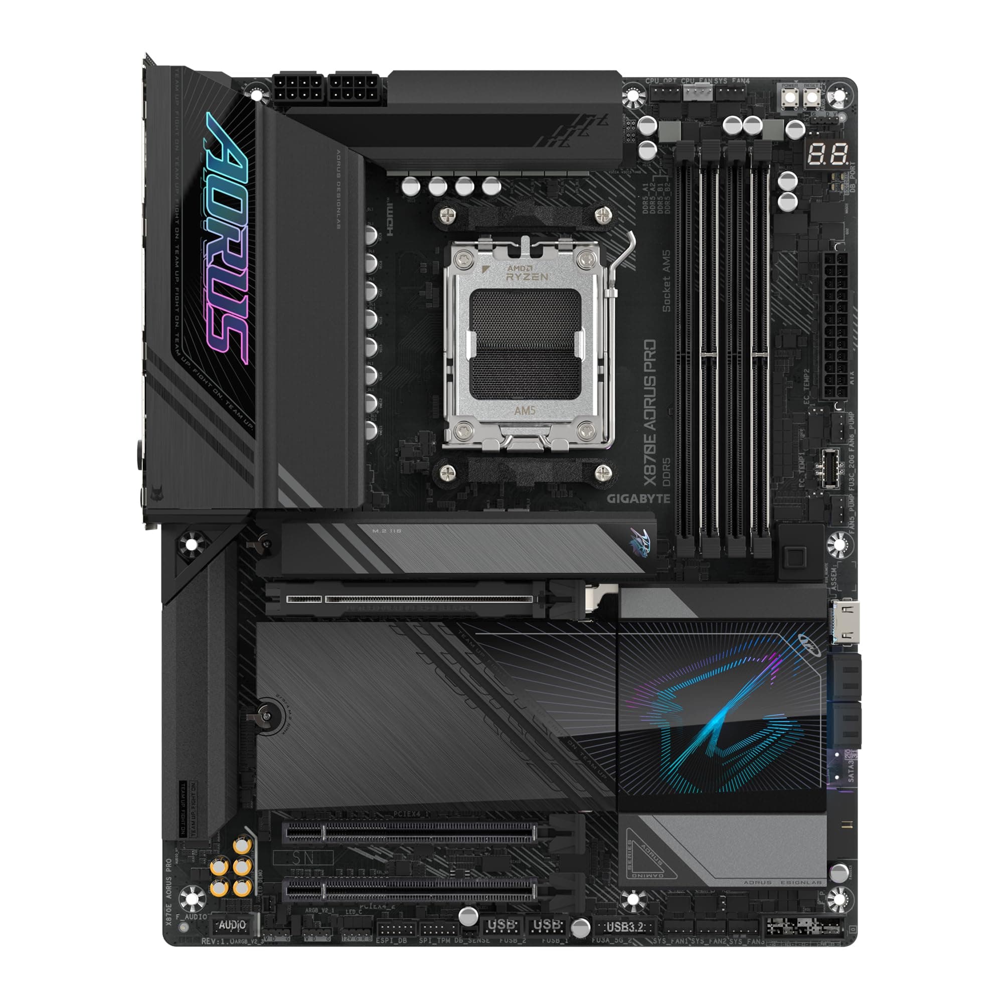 GIGABYTE X870E AORUS PRO-Mainboard - Unterstützt AMD Ryzen 9000 CPUs, 16+2+2 Phasen Digital-VRM, bis zu 8000MHz DDR5 (OC), 3xPCIe 5.0, Wi-Fi 7, 2.5GbE LAN, USB 4 Bild 3