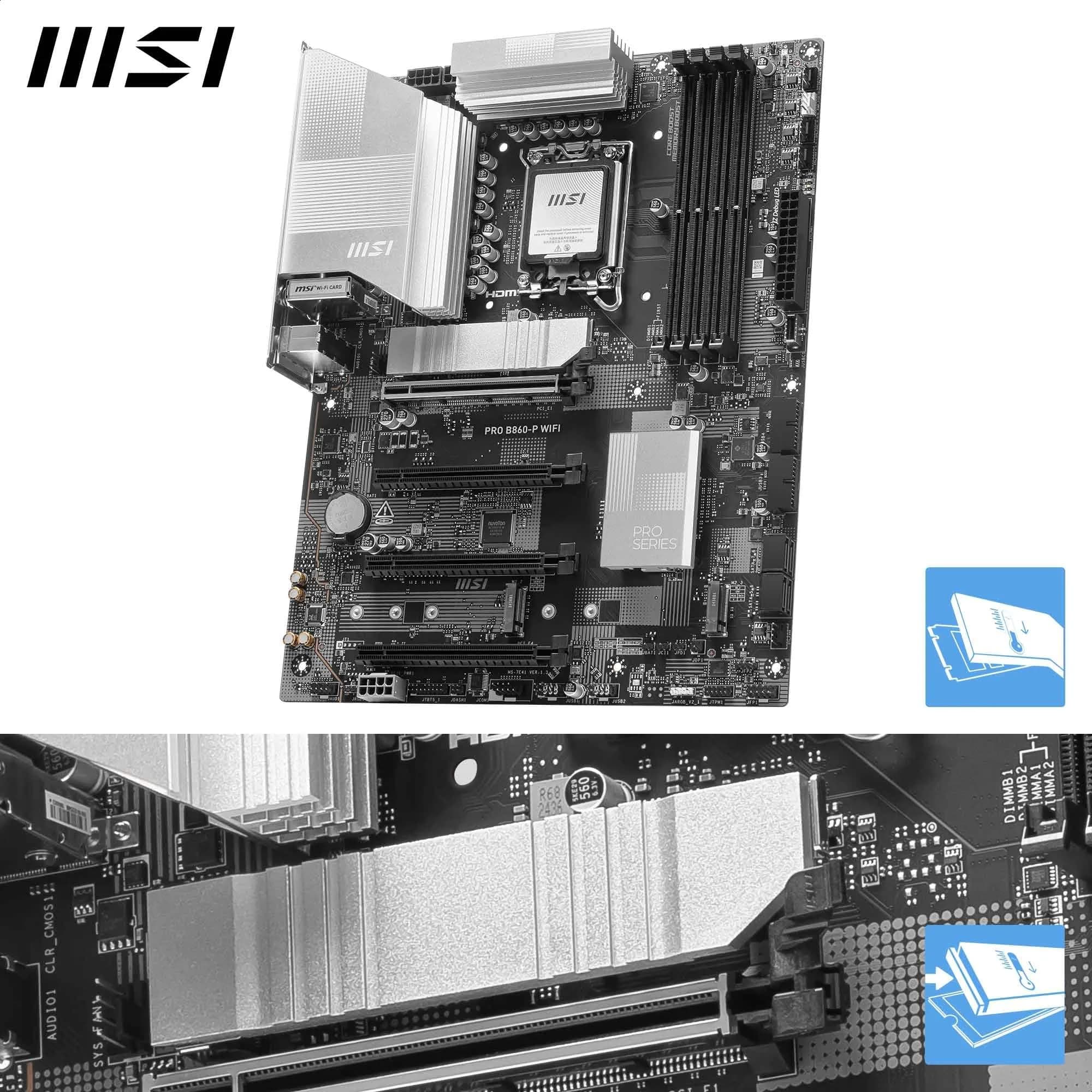 MSI PRO B860-P WiFi Mainboard, ATX - Unterstützt Intel Core Ultra Prozessoren (Series 2), LGA 1851-12 DRPS, DDR5 Memory Boost (8600+ MT/s OC), PCIe 5.0 x16 & 4.0 x16, M.2 Gen5, Wi-Fi 7, 5G LAN Bild 5
