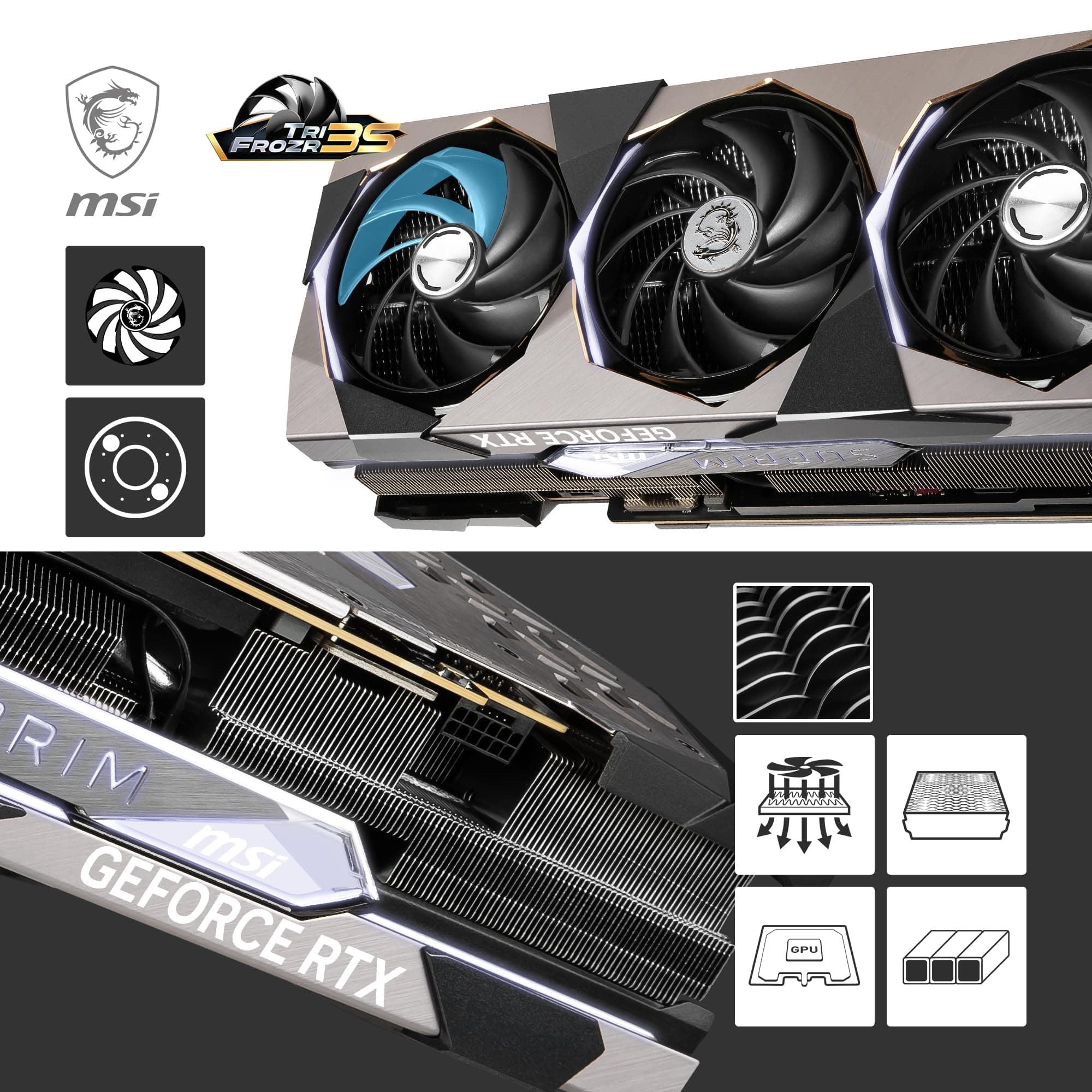 MSI GeForce RTX 4090 SUPRIM 24G Grafikkarte - 24GB GDDR6X (21Gbps/384-bit), PCIe 4.0 - TRI FROZR 3S (3 x TORX Fan 5.0), Gaming & Silent Mode, RGB - HDMI 2.1a, DisplayPort 1.4a Bild 7