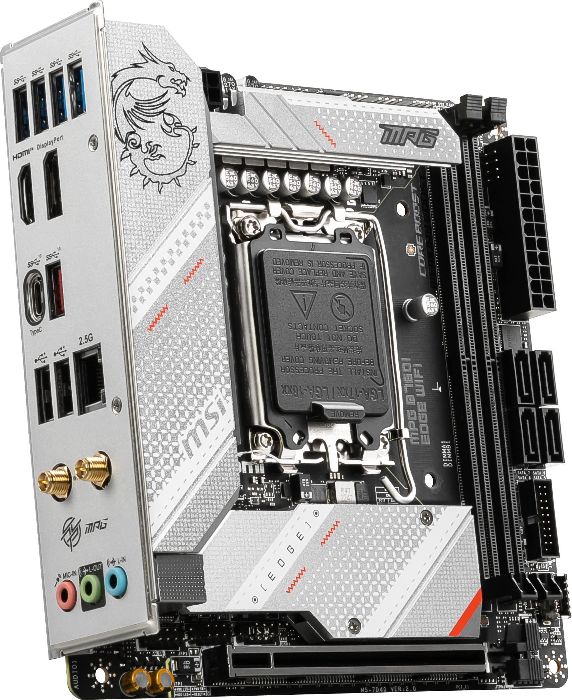 MSI MPG B760I Edge WiFi-Gaming-Motherboard (unterstützt Intel Prozessoren der 12. / 13. Generation, LGA 1700, DDR5, PCIe 5.0, M.2, 2,5 Gbit/s LAN, USB 3.2 Gen2, Wi-Fi 6E, Mini-ITX) Bild 7