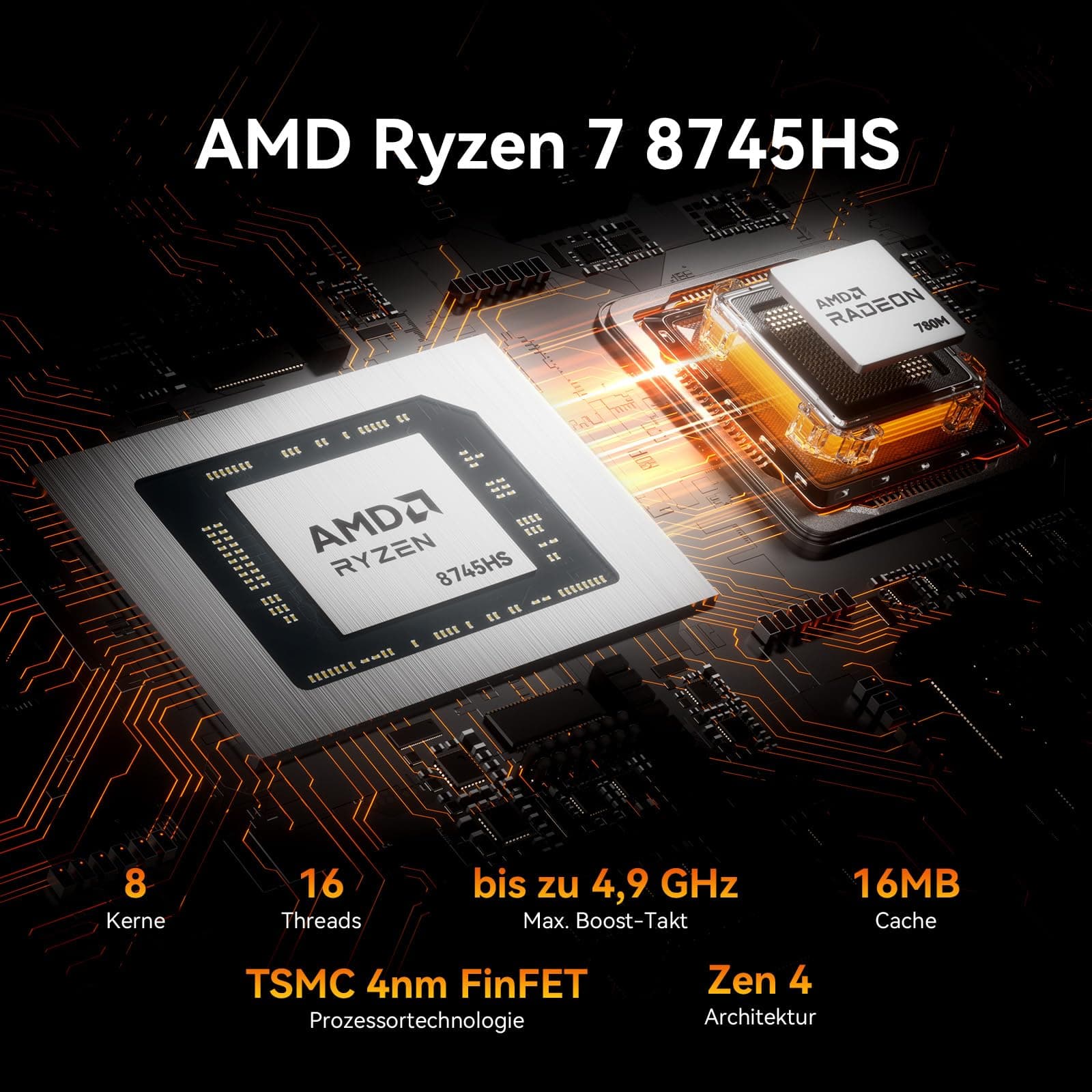 GEEKOM Mini PC A8 Max mit AMD Ryzen 7 8745HS, 2,5Gbps Dualer LAN Port, 3 Jahre Garantie, 1TB M.2 NVMe SSD + 16 DDR5 RAM, Mini Computer W-11 Pro | 8 USB | 8K Quad-Display, für Gaming/Kreativität/Office R7-8745HS(16+1T) Bild 3