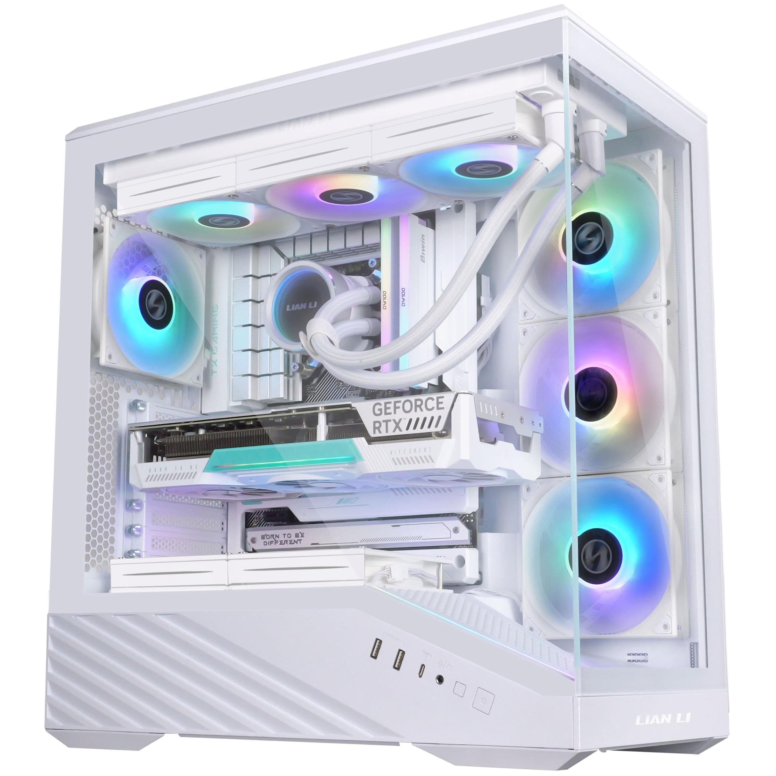 LIAN LI Vector V100 PC-Gehäuse Weiß – ATX Midi-Tower mit Tempered Glass, RGB-Beleuchtung, 4X 120-mm-Lüfter, Platz für 360mm Radiator, GPU bis 415mm, Back Connect kompatibel Bild 5