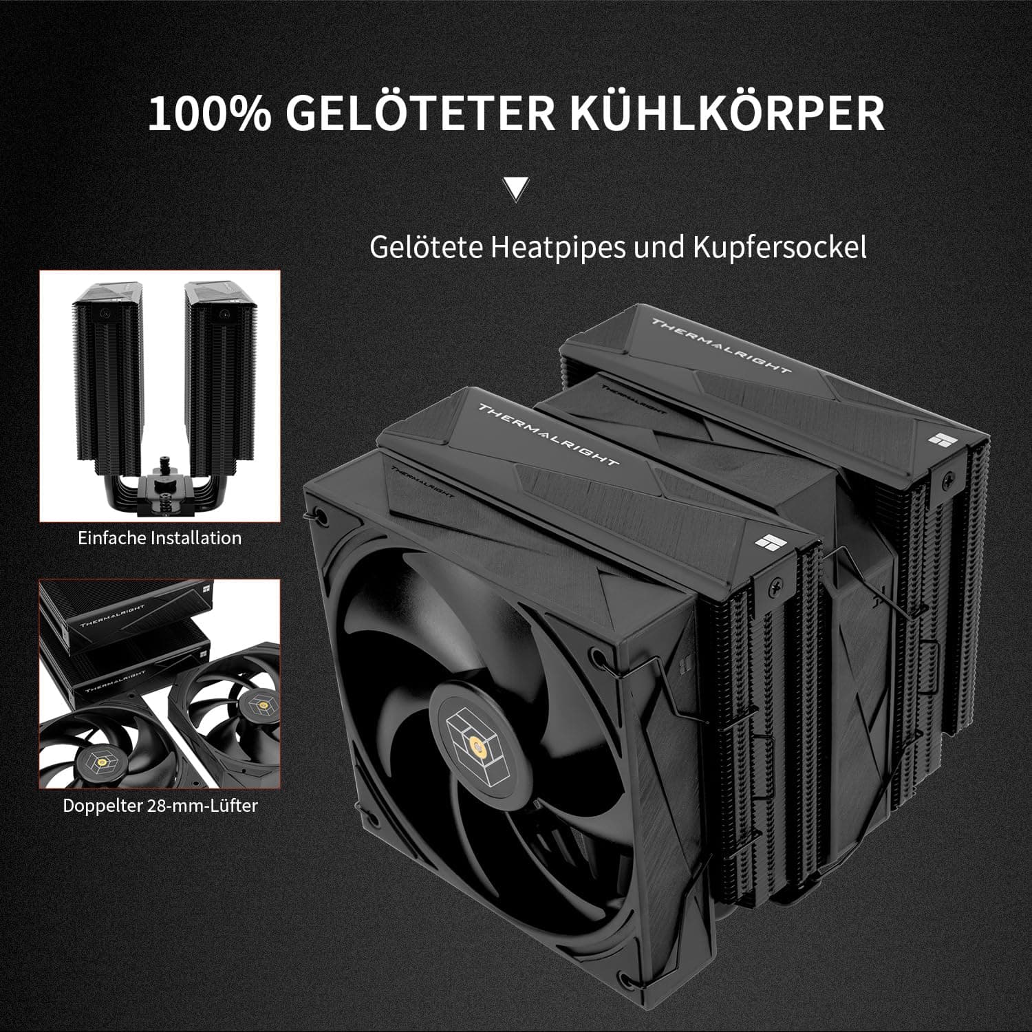 TR Royal Pretor 130 CPU-Luftkühler Schwarz, Dual Computer Tower, CPU Kühler 6 Heatpipes, Dual PWM Lüfter, AM4/AM5/Intel lga1851/1700/1150/1551/2011 RP130 BLACK Bild 7
