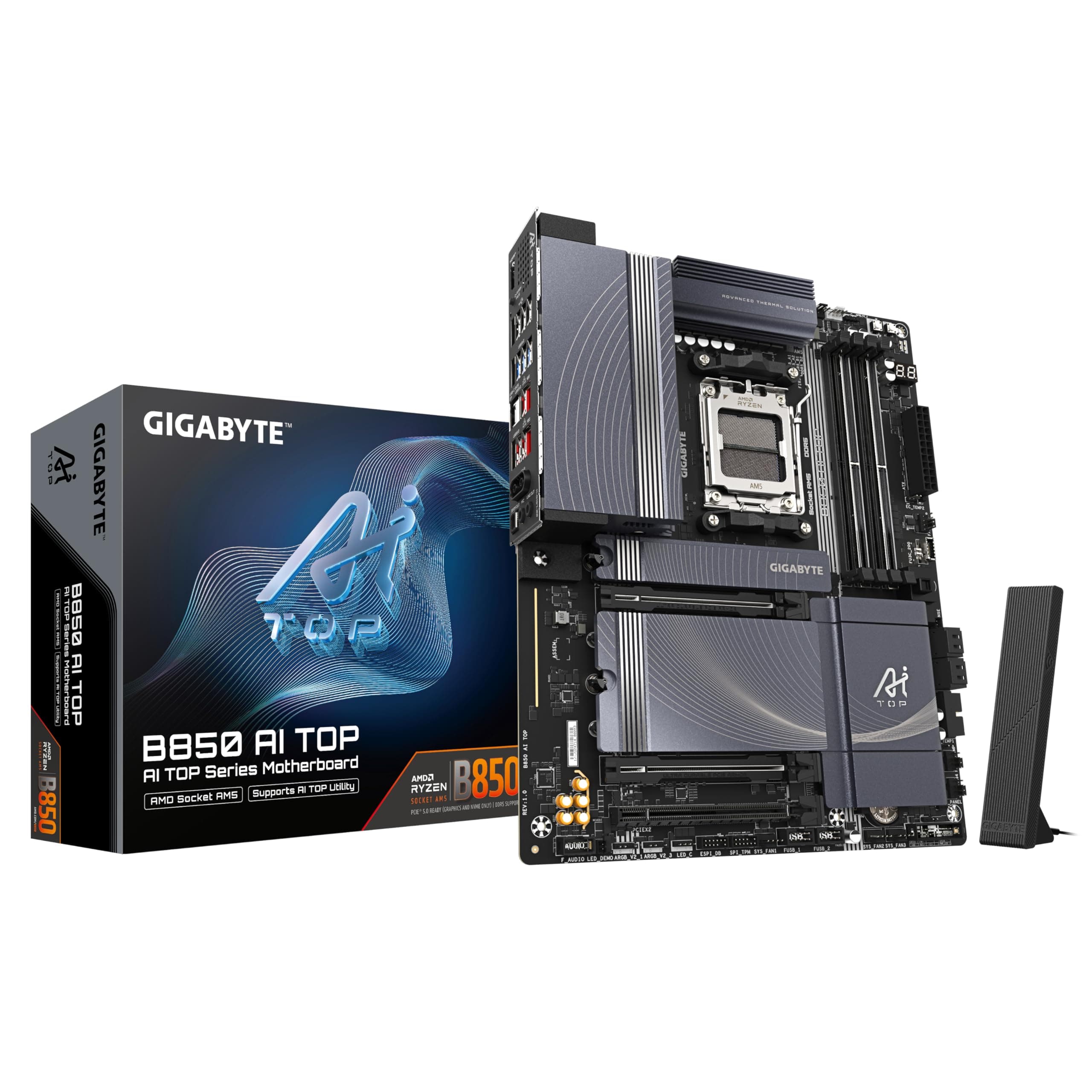 GIGABYTE B850 AI TOP Motherboard - AMD Ryzen 9000 Series CPUs, 16+2+2 Phasen Digital VRM, bis zu 8600MHz DDR5 (OC), 2xPCIe 5.0 + 1xPCIe 4.0 M.2, 10 GbE LAN, WiFi 7, USB 3.2 Gen 2x2 Bild 2
