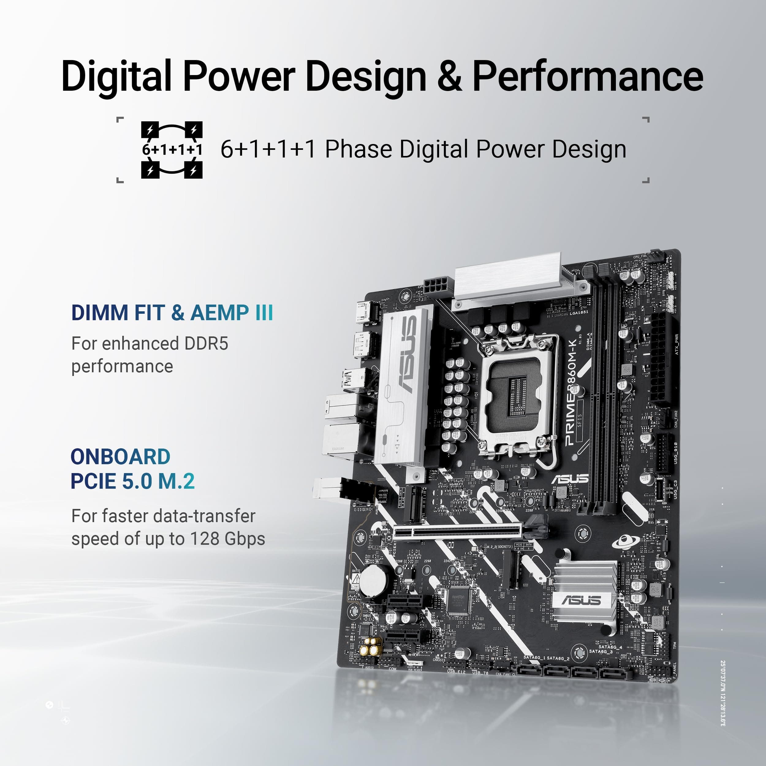 ASUS Prime B860M-K Mainboard Sockel Intel LGA 1851 (Intel B860, mATX, DDR5 Speicher, PCIe 5.0, 1x PCIe 4.0 M.2, Aura Sync) Bild 5