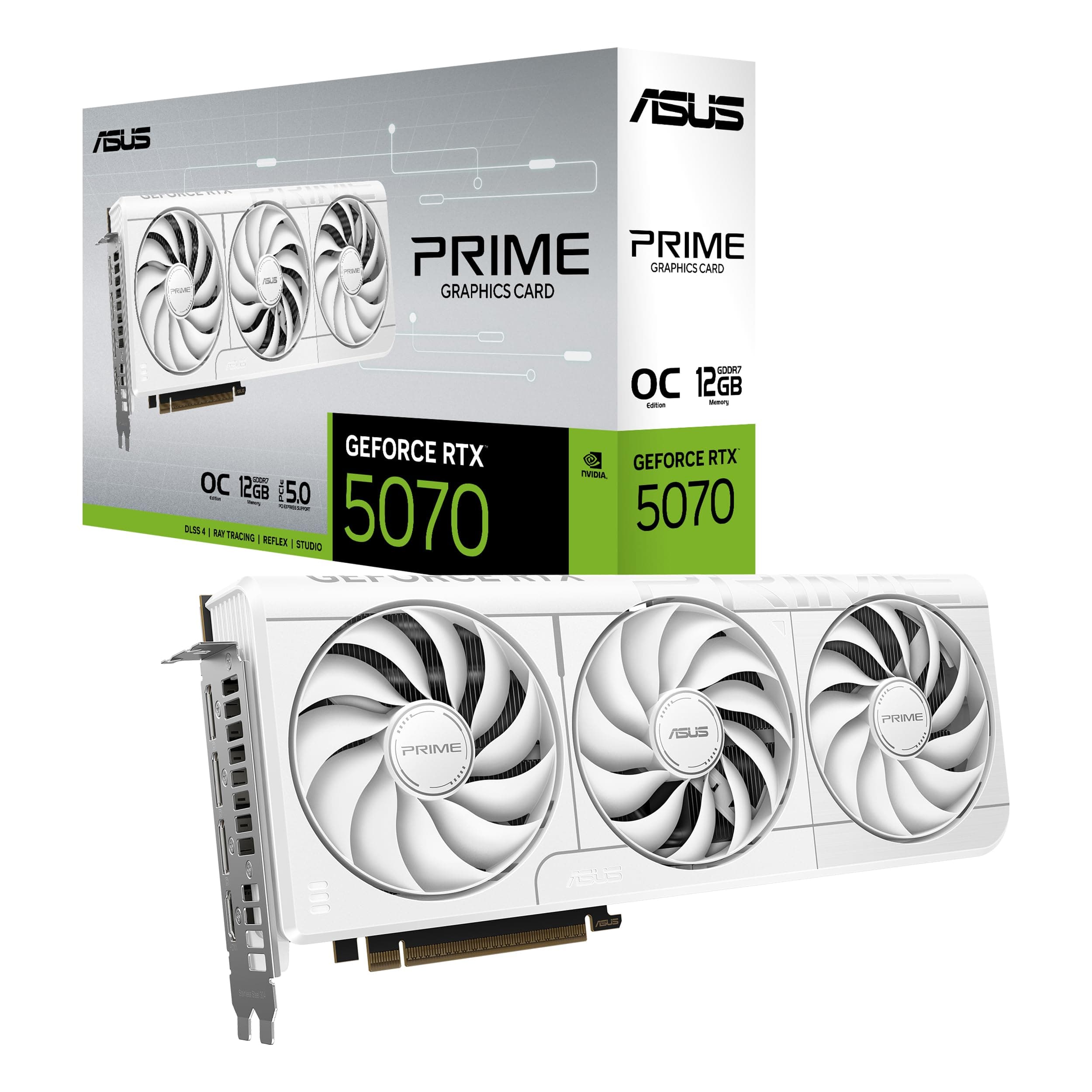 ASUS Prime GeForce RTX 5070 White OC Edition 12GB GDDR7 Gaming Grafikkarte (NVIDIA DLSS 4, 2,5-Slot Design, SSF, PCIe 5.0, 3X DisplayPort 2.1b, 1x HDMI 2.1b, weiß, PRIME-RTX5070-O12G-WHITE) Bild 2