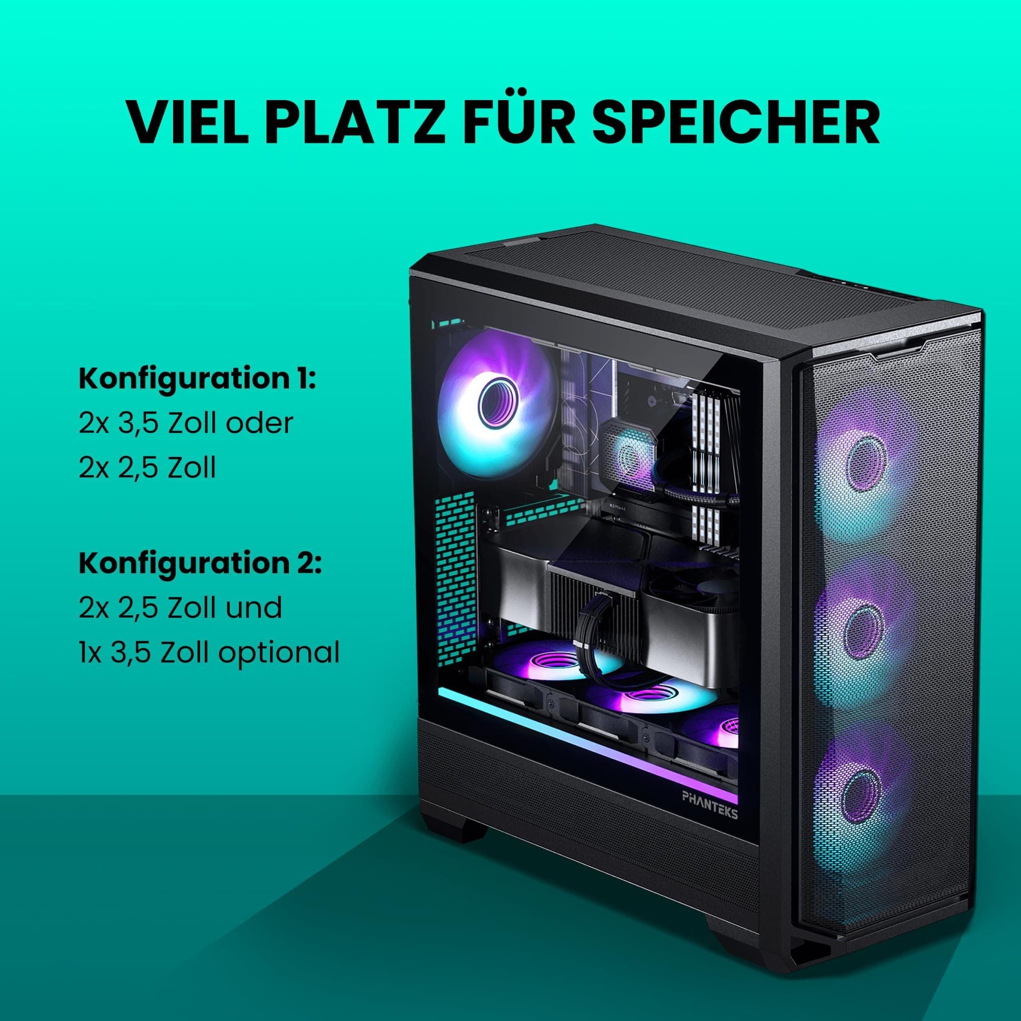 PHANTEKS Eclipse G400A Gaming Midi Tower Schwarz – PC Gehäuse mit 4X 140-mm-D-RGB-Lüftern, Tempered Glass, Mesh-Front, E-ATX kompatibel, 360mm Radiator Support, optimiertes Kabelmanagement Bild 5