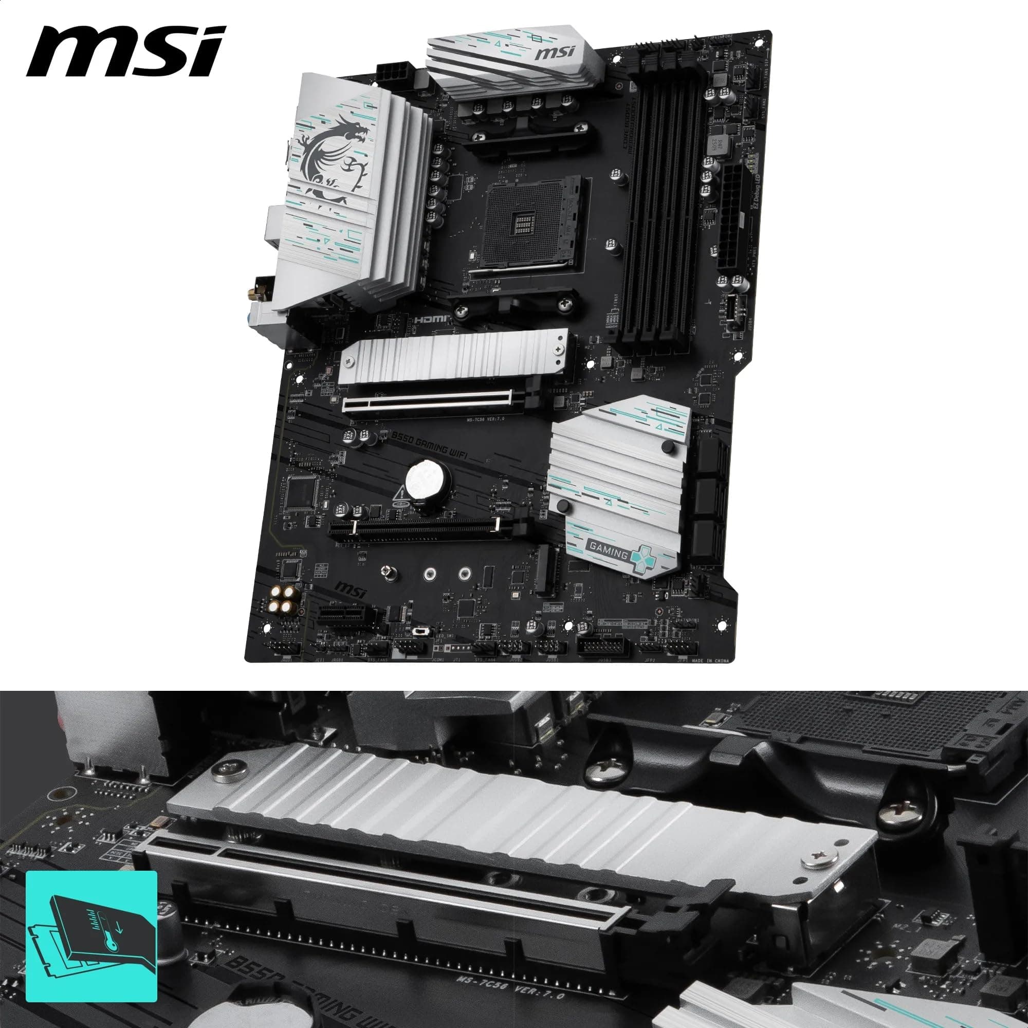 MSI B550 Gaming WiFi Mainboard, ATX - Unterstützt AMD Ryzen 5000 Series, 5000 G-Series, 4000 G-Series und 3000 Series Prozessoren, AM4 - DDR4 Memory Boost 4400+MHz/OC, PCIe 4.0 x16, M.2 Gen4, 1G LAN Bild 5