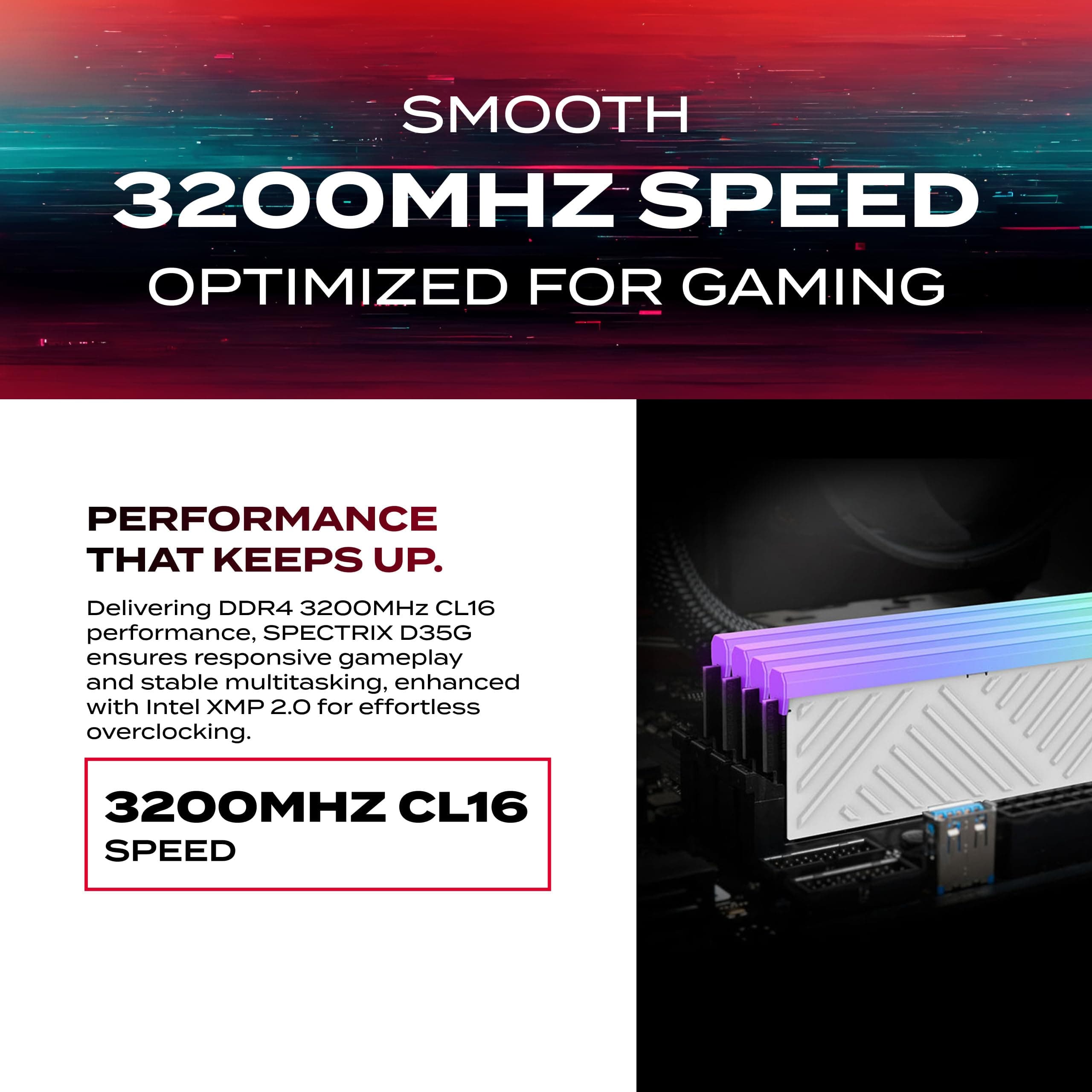 XPG SPECTRIX D35G RGB DDR4 3200MHz CL16 32GB (2x16GB) PC4-25600 RAM 288-Pins UDIMM Desktop Memory Kit Black Heatsink (AX4U320016G16A-DTBKD35G) Bild 5
