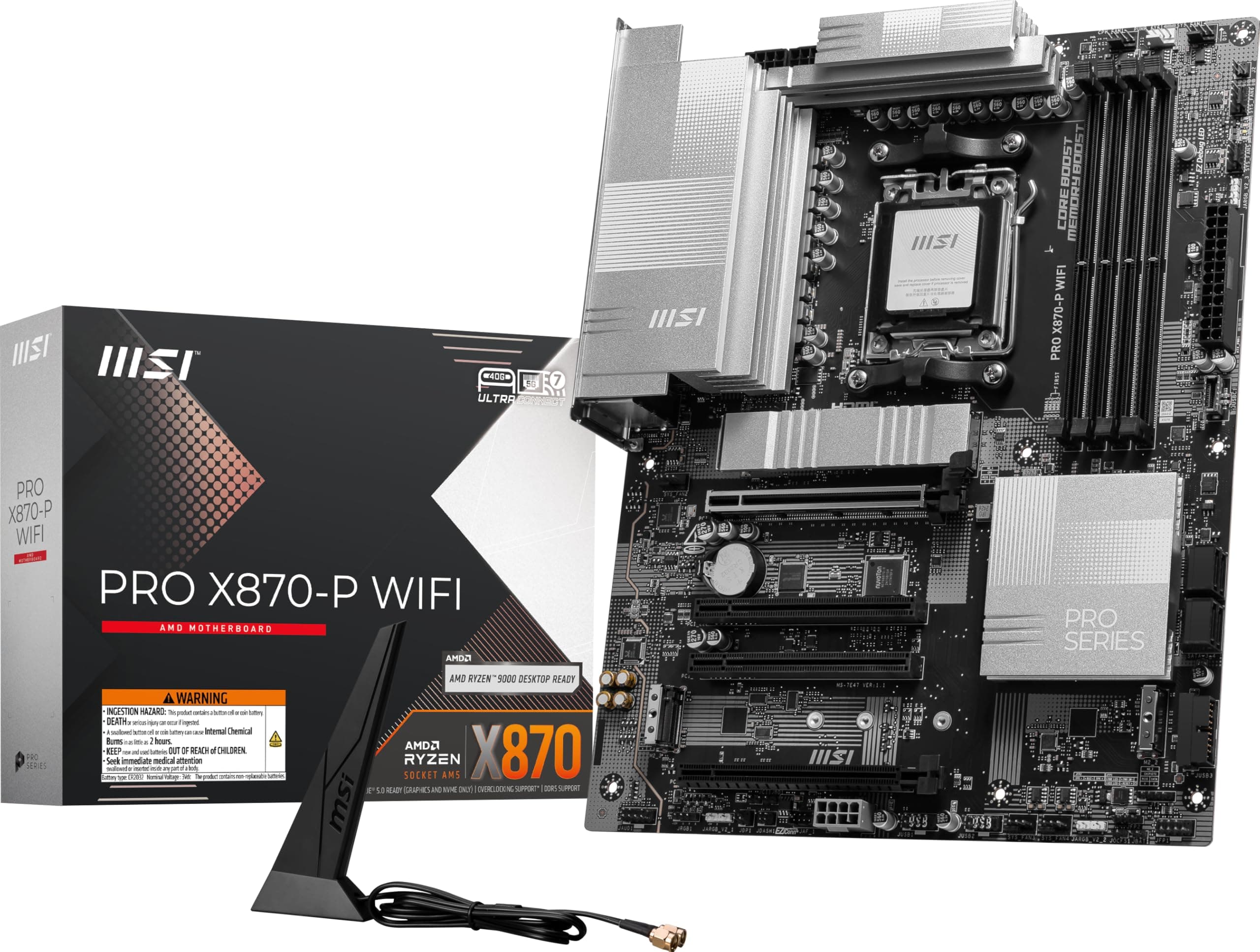 MSI Pro X870-P WiFi ProSeries Mainboard AMD Ryzen 9000/8000/7000, AM5, DDR5, PCIe 5.0, M.2 Gen5, SATA 6Gb/s, USB 40Gbps, HDMI/DP, WLAN, Bluetooth 5.4, 5Gbps, ATX Bild 2