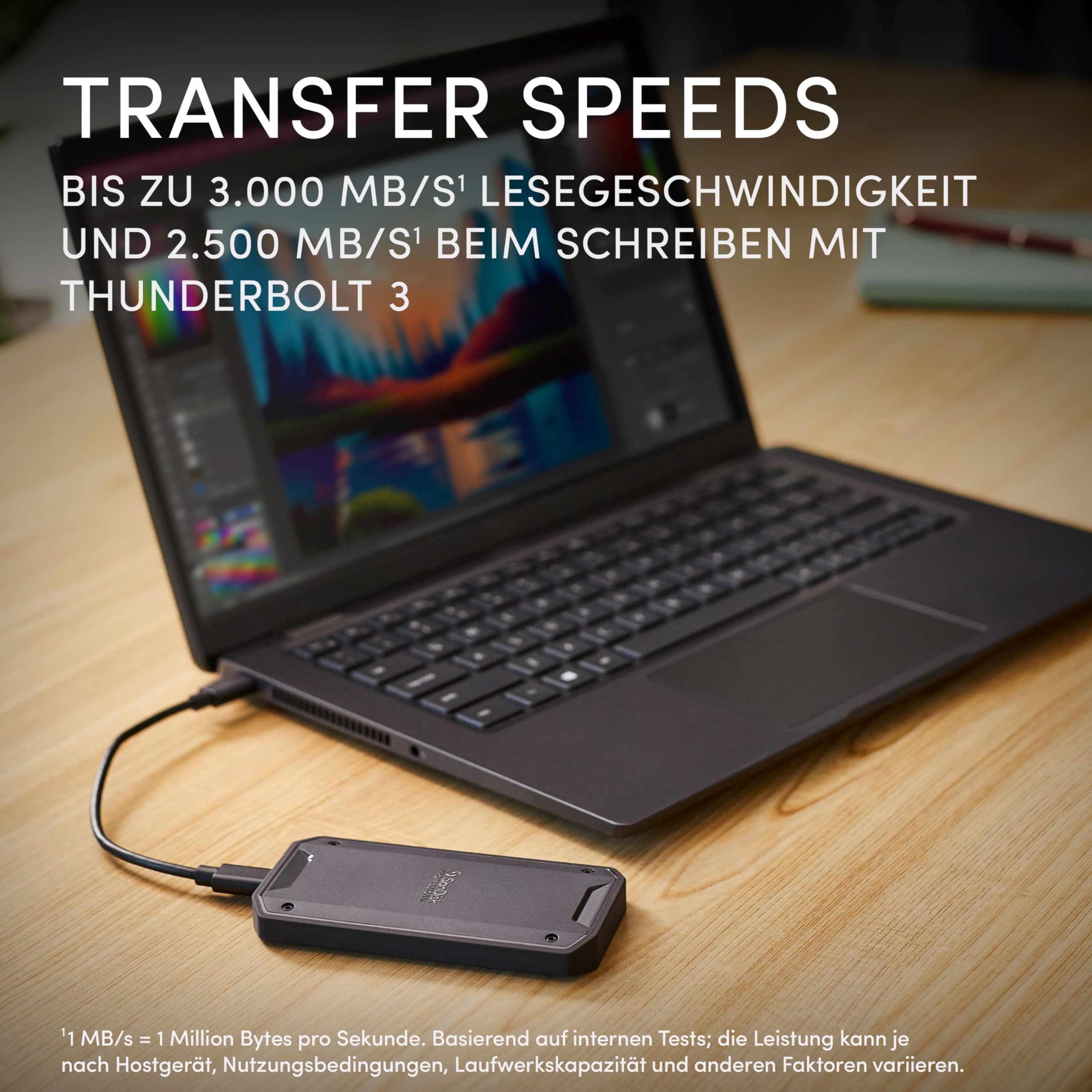 SanDisk PROFESSIONAL PRO-G40 SSD 4 TB (mobile SSD, exFAT formatiert, robuste NVMe SSD mit Thunderbolt 3, USB-C, bis zu 3.000 MB/s Lesen, IP68 Gehäuse, staub- und wasserbeständig) 4 TB PRO-G40 SSD (exFAT) Bild 3