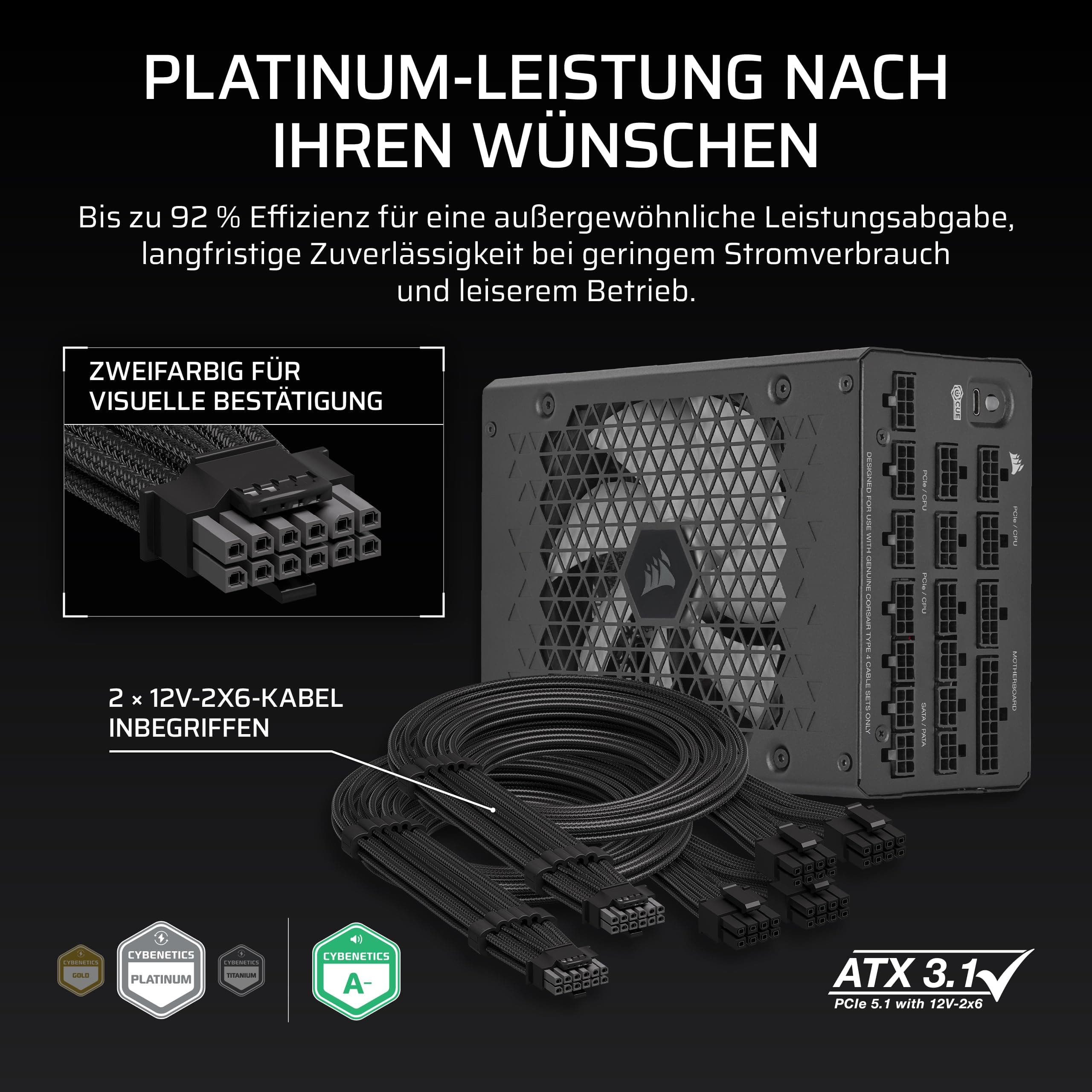 CORSAIR HX1500i (2025) Vollständig Modulares, Ultra-Rauscharmes ATX-Netzteil mit 12V-2x6-Kabel – ATX 3.1 & PCIe 5.1 konform, Cybenetics Platinum Wirkungsgrad – Schwarz | Mit Kabel, kompatibel mit ATX 3.1 und PCIe 5.1, Cybenetics Platinum Effizienz 1500 Watts Bild 7
