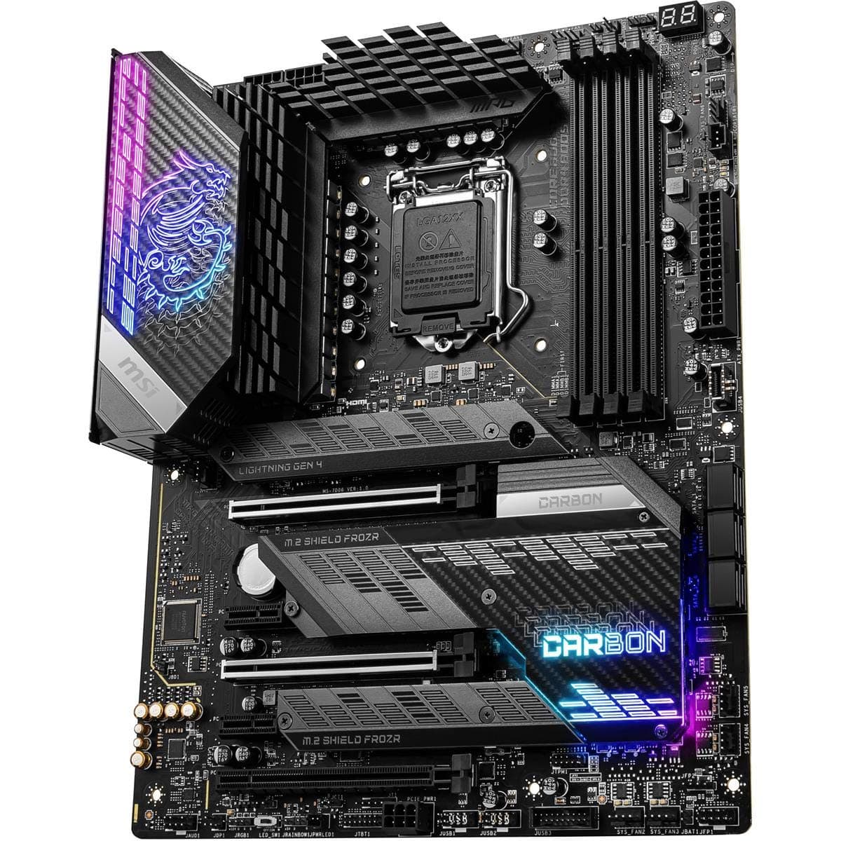 MSI MPG Z590 Gaming Carbon WiFi Gaming Motherboard (ATX, 11. / 10. Generation Intel Core, LGA 1200 Socket, DDR4, PCIe 4, CFX, M.2 Slots, USB 3.2 Gen 2, Wi-Fi 6E, DP/HDMI, Mystic Light RGB) Bild 5