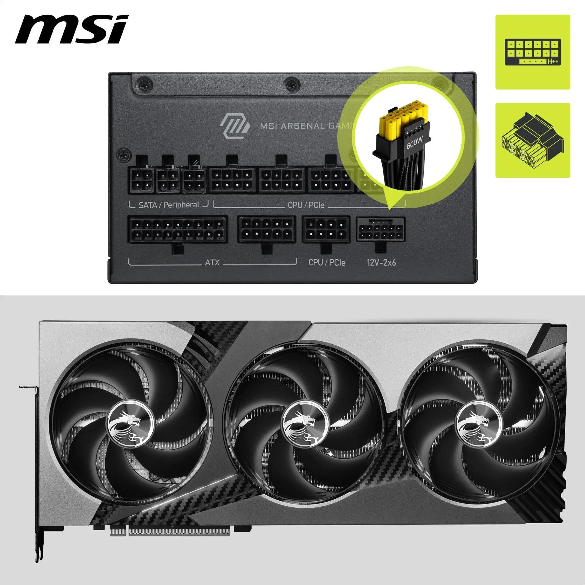 MSI MAG A1200PLS PCIE5 PC-Netzteil, 1200 W, ATX, 80 Plus Platinum, ATX 3.1, kompatibel mit PCIe 5.1, nativer Anschluss 12 V-2 x 6, zweifarbig, geprägte Kabel Bild 7