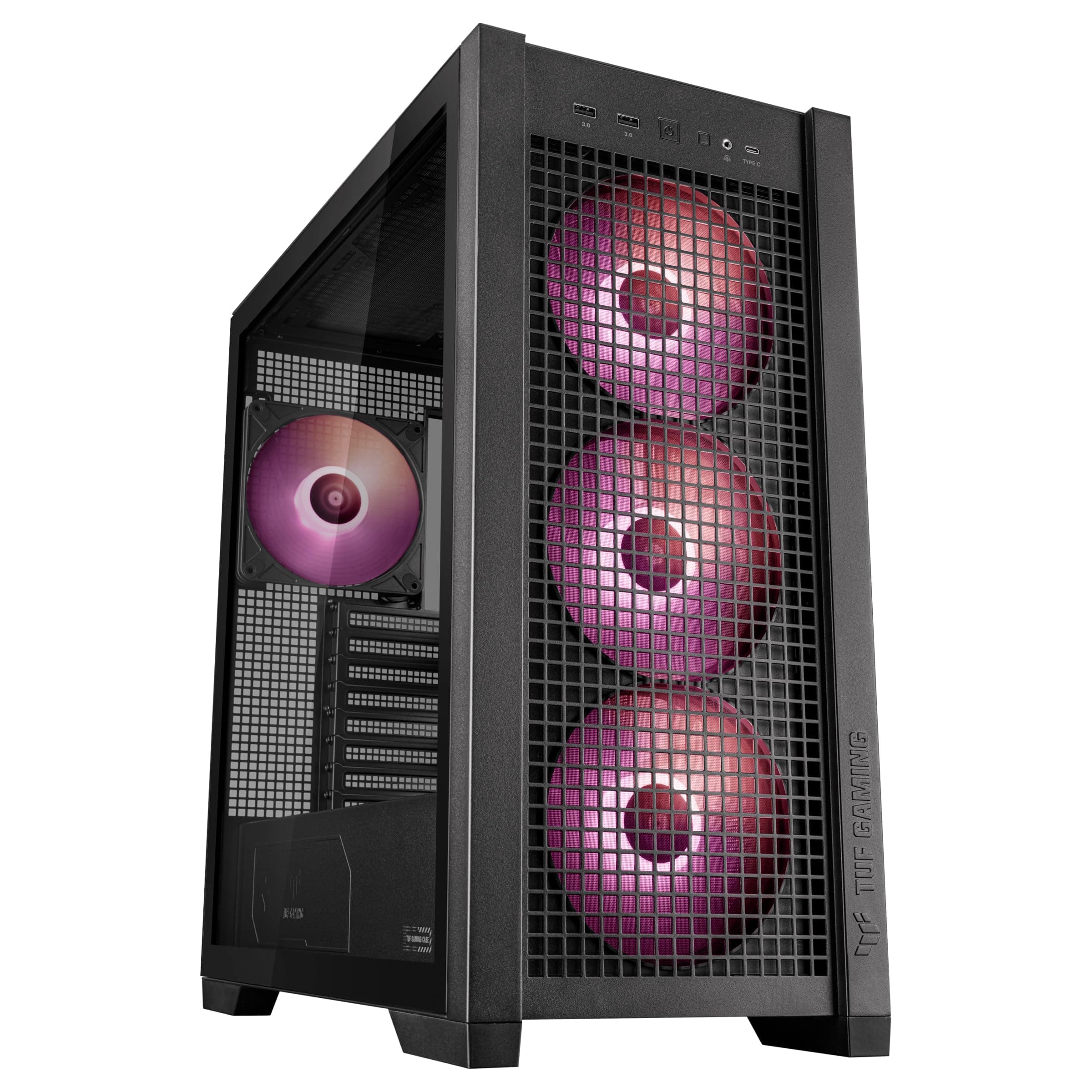 ASUS TUF Gaming GT302 ARGB Black Mid-Tower-ATX-Gehäuse (4x 140 x 28-mm-ARGB-Lüfter, austauschbare Seitenteile, unterstützt ATX-Mainboards mit versteckten Anschlüssen, Mesh-Frontpanel, schwarz) Bild 2