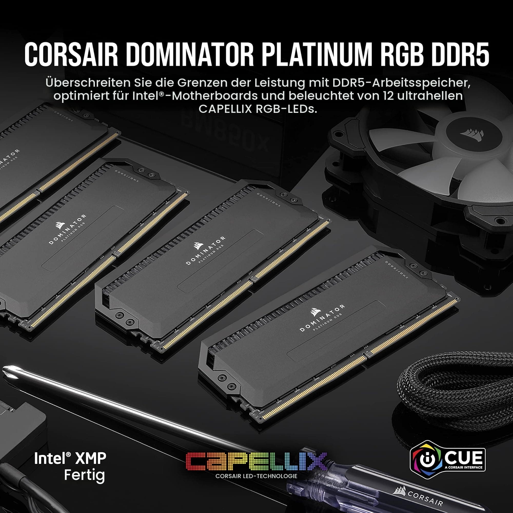 CORSAIR Dominator Platinum RGB DDR5 RAM 64GB (4x16GB) Bis zu 6400MHz CL32-40-40-84 1.40V Intel XMP 3.0 Desktop-Arbeitsspeicher – Schwarz (CMT64GX5M4B6400C32) Bild 3