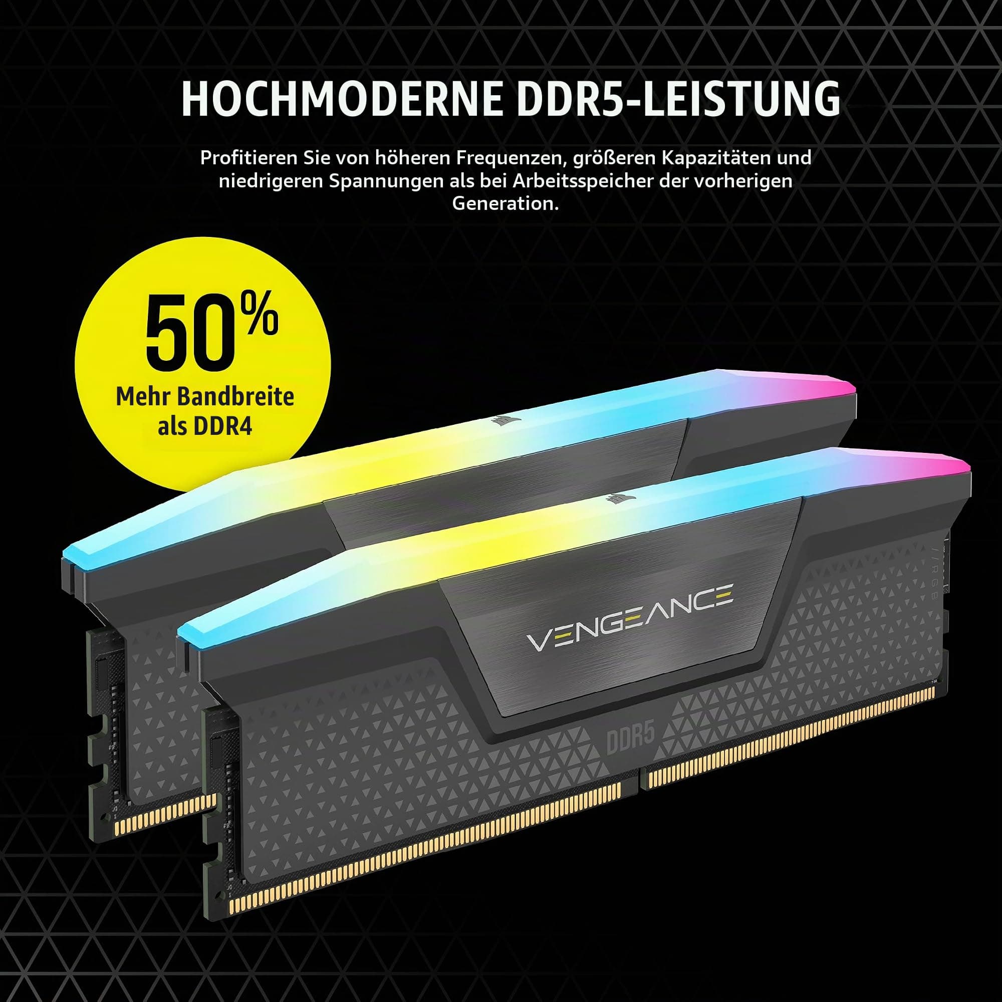CORSAIR VENGEANCE RGB DDR5 RAM 64GB (4x16GB) Bis zu 5600MHz CL36-36-36-76 1.25V AMD EXPO Intel XMP 3.0 Desktop-Arbeitsspeicher – Grau (CMH64GX5M4B5600Z36) 64GB (4 x 16GB) Bild 6
