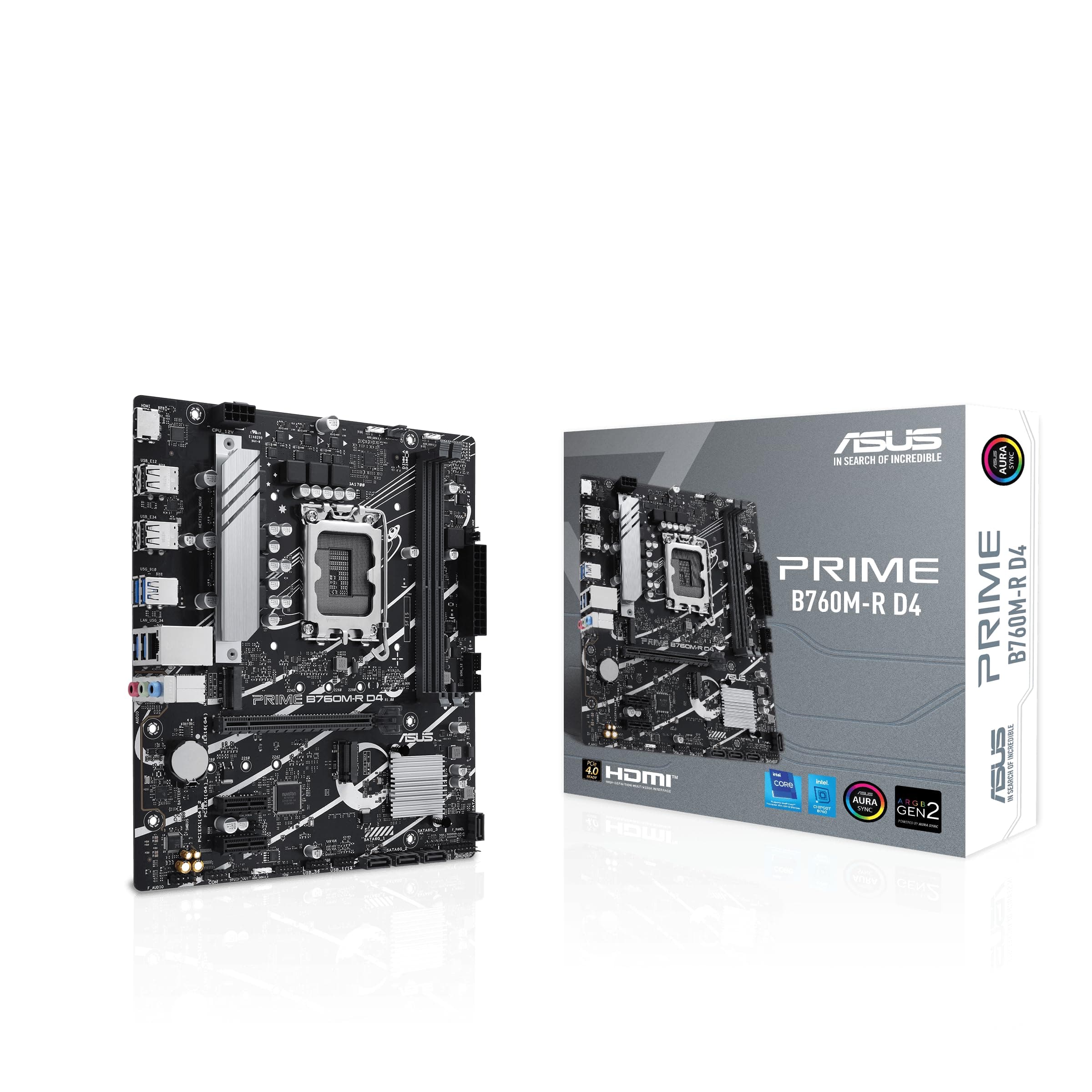 ASUS Prime B760M-R D4 Gaming Mainboard Sockel Intel LGA 1700 (microATX, PCIe 4.0, DDR4, 2.5Gb Ethernet, HDMI, SATA 6 Gbit/s, Aura Sync) Bild 2