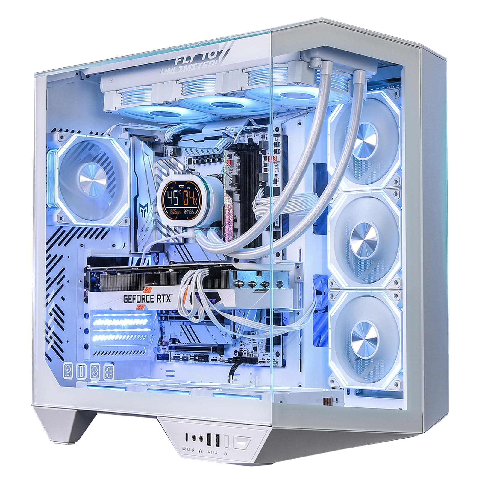 darkFlash Full-Tower ATX Gaming-PC-Gehäuse, Rückseitig Einsteckbares Motherboard, Zwei Kammern, Panorama-Glas, bis zu 2 x 360 mm Radiatoren, RTX 40-Kompatibel (DY470) (1 PWM-ARGB-Lüfter, Weiß) Weiß 1 PWM-ARGB-Lüfter