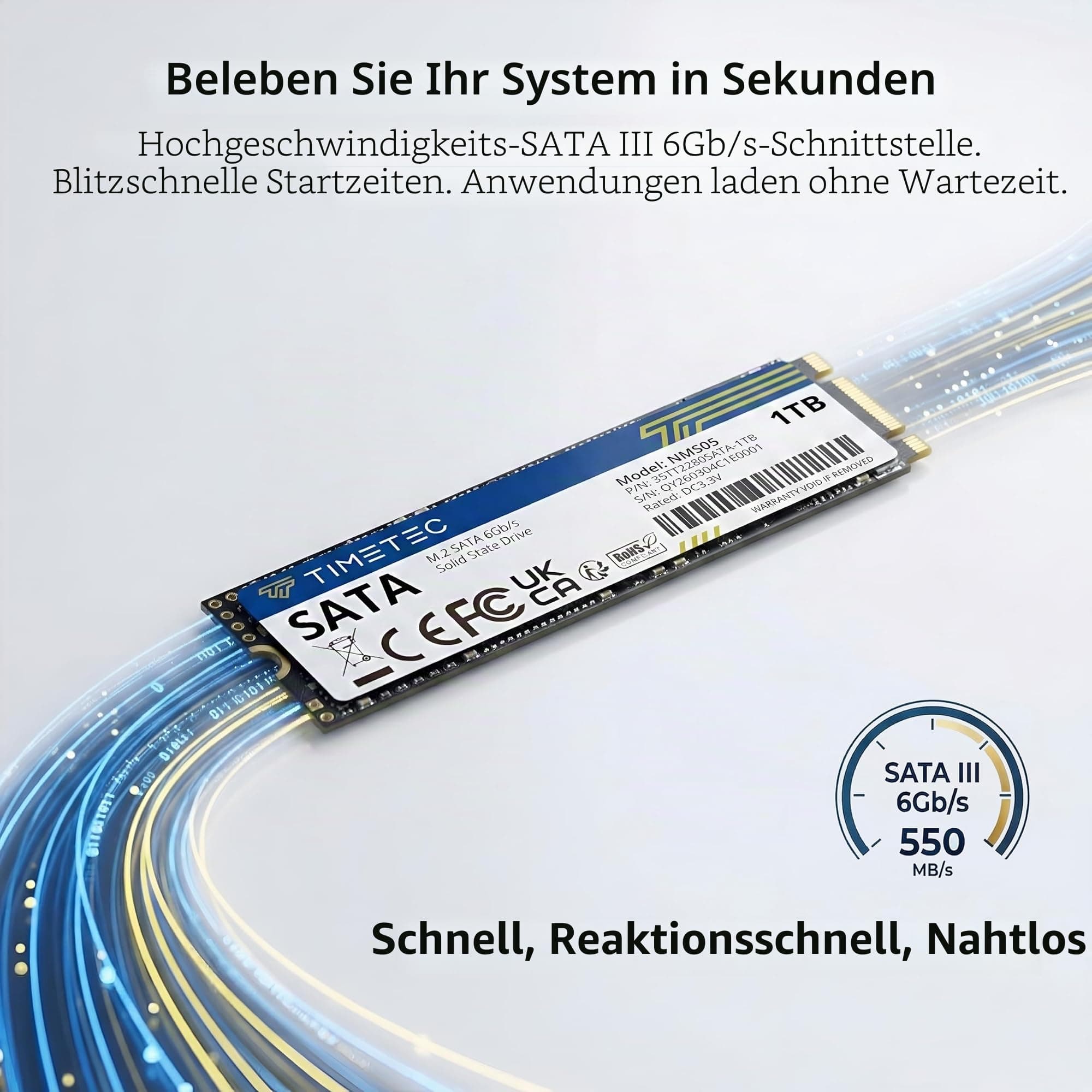 Timetec 1TB SSD 3D NAND SATA III 6 Gb/s M.2 2280 NGFF 512 TBW Lesegeschwindigkeit bis zu 550 MB/s SLC-Cache Leistungssteigerung Internes Solid-State-Laufwerk für PC, Computer, Laptop und Desktop Bild 3