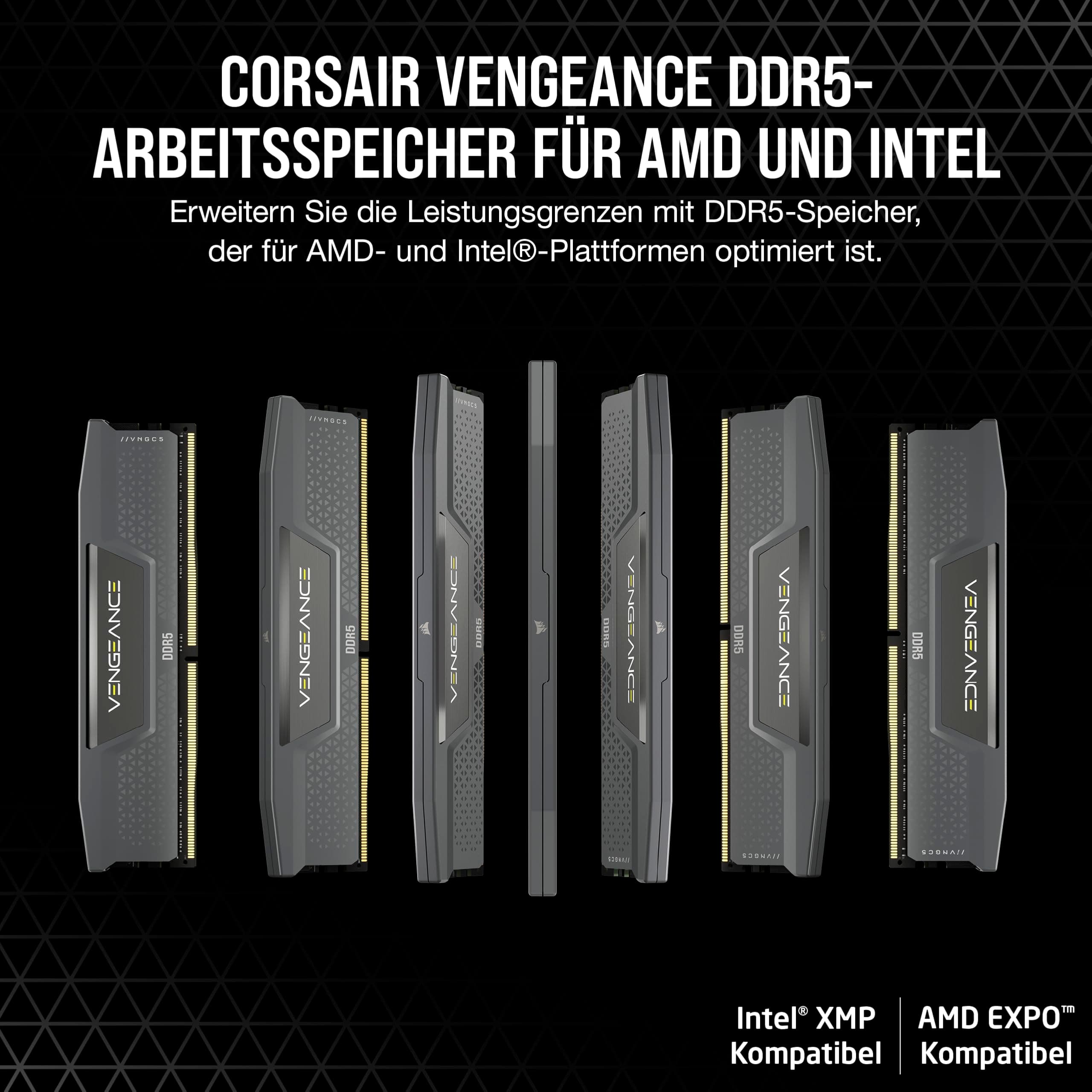 CORSAIR Vengeance DDR5 RAM 32GB (2x16GB) 6000MHz CL30-36-36-76 1.40V AMD Expo Intel XMP 3.0 Desktop-Arbeitsspeicher – Grau (CMK32GX5M2B6000Z30) Bild 4