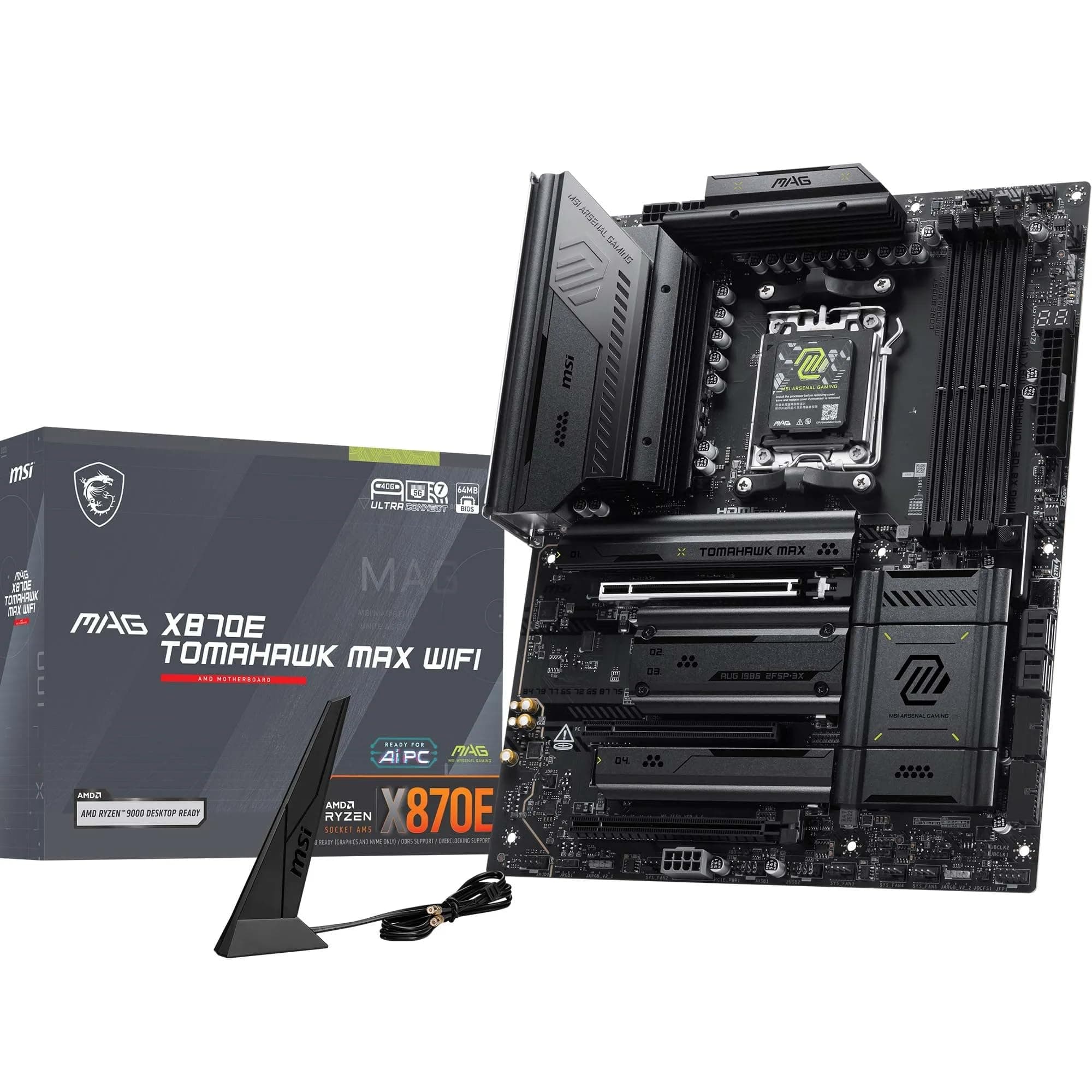 MSI MAG X870E Tomahawk MAX WiFi Mainboard, ATX - Unterstützt AMD Ryzen 9000/8000 / 7000 Prozessoren, AM5 - DDR5 Memory Boost (bis zu 8400+ MT/s OC), PCIe 5.0 x16, 2X M.2 Gen5, Wi-Fi 7, 5G LAN Bild 2