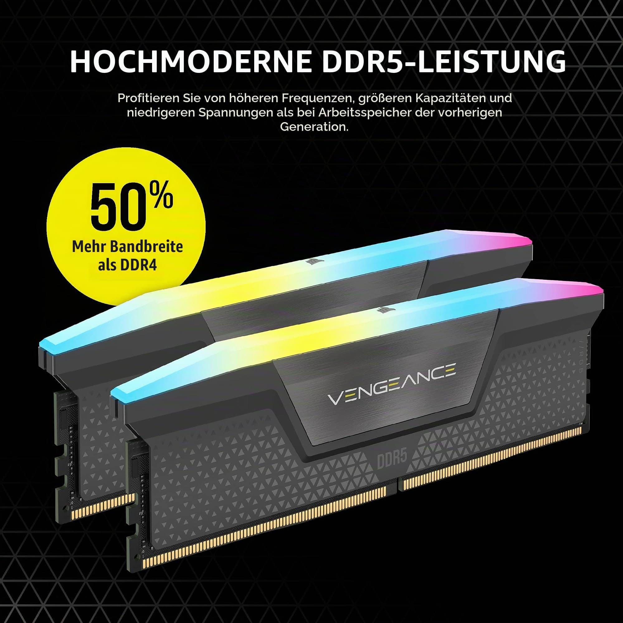 Corsair Vengeance RGB DDR5 64GB (2x32GB) 5200MHz C40 AMD Optimierter Desktop-Speicher (Dynamische Zehn-Zonen-RGB-Beleuchtung, Onboard-Spannungsregelung, AMD Expo-Kompatibilität) Kühles Grau Bild 5