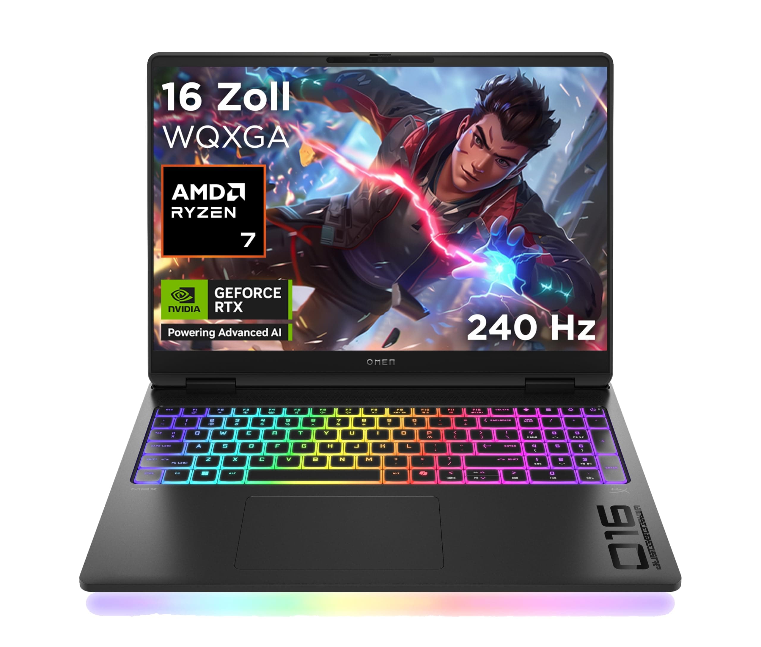 Omen MAX Gaming Laptop, 16 Zoll WQXGA Display 240Hz, AMD Ryzen AI 7 350 (8C) 50 NPU Tops - bis zu 5.0 GHz, NVIDIA GeForce RTX 5070 Ti 12GB VRAM, 32 GB RAM, 1 TB SSD, Win 11, QWERTZ, RGB Light, Schwarz AMD Ryzen AI 7 350 NVIDIA GeForce RTX 5070 Ti WQXGA-Display 240 Hz