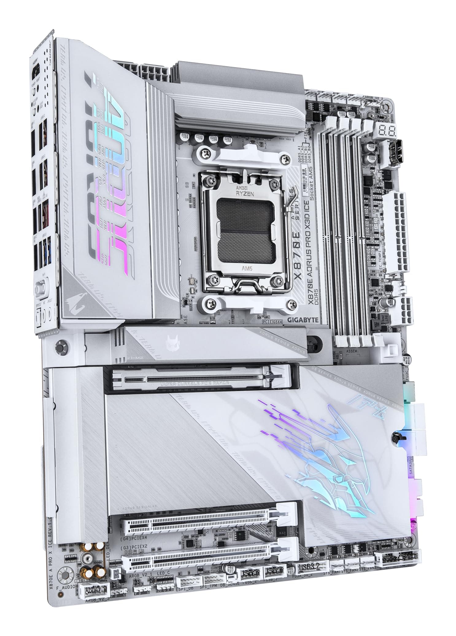 GIGABYTE X870E AORUS PRO X3D Ice Mainboard – Unterstützt AMD Ryzen 9000 Prozessoren, 18+2+2-Phasen Digital-VRM, bis zu 9000 Hz DDR5 (OC), 2 x PCIe 5.0 + 2 x PCIe 4.0, Wi-Fi 7, 5 GbE LAN, USB 4 Bild 5