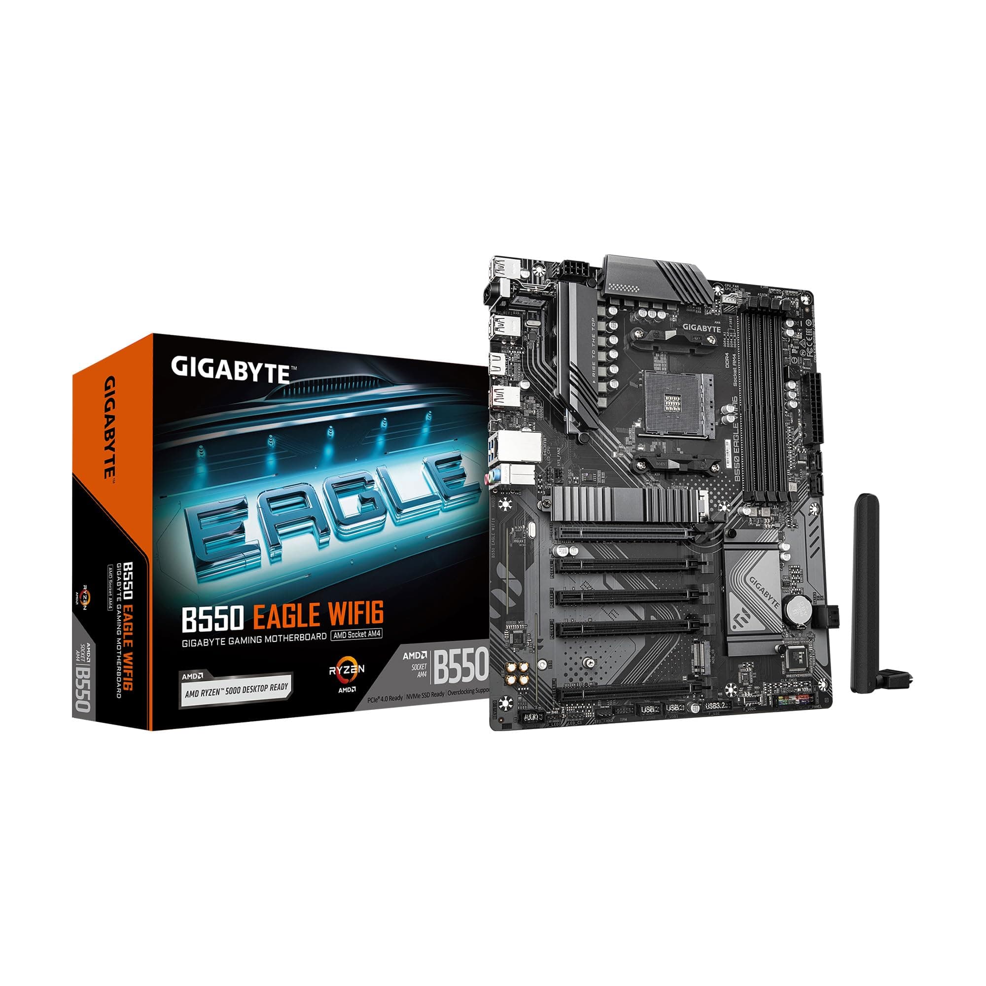 GIGABYTE B550 Eagle WIFI6 Mainboard – AMD Ryzen 5000 G-Serie CPUs, 10+3+1 Phasen VRM, bis zu 3200 MHz DDR4, 1xPCIe 4.0 + 1xPCIe 3.0 M.2, 1GbE LAN, WiFi 6, USB 3.2 Gen 2 Bild 2